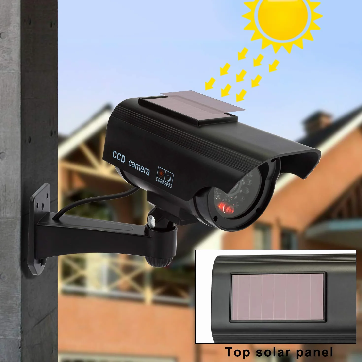 Caméras factices avec Panneau Solaire, Fausse de Sécurité Caméra CCTV avec LED Lumière pour Usage Intérieur Extérieur (4 Pack, Noir)
