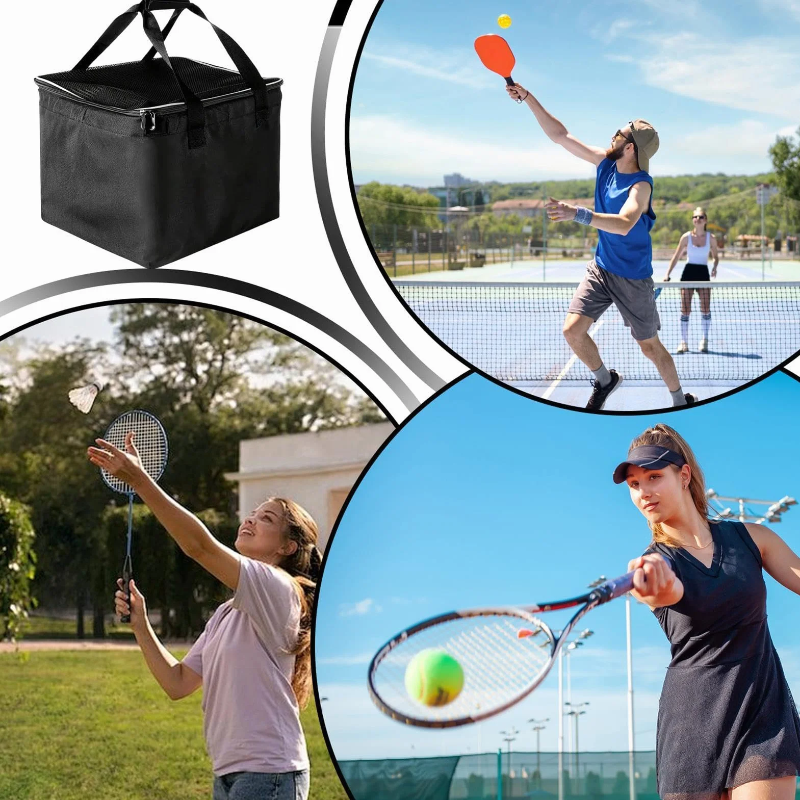 Sac de tennis grande capacité pliable, bac à balles portable pour ramassage rapide, organisateur d'entraînement intérieur extérieur, résistant