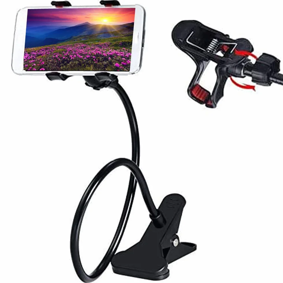 Support de téléphone à col de cygne flexible et long bras pour tous les téléphones portables – Support universel pour téléphone portable à clip pour chaise de bureau, lit, cuisine