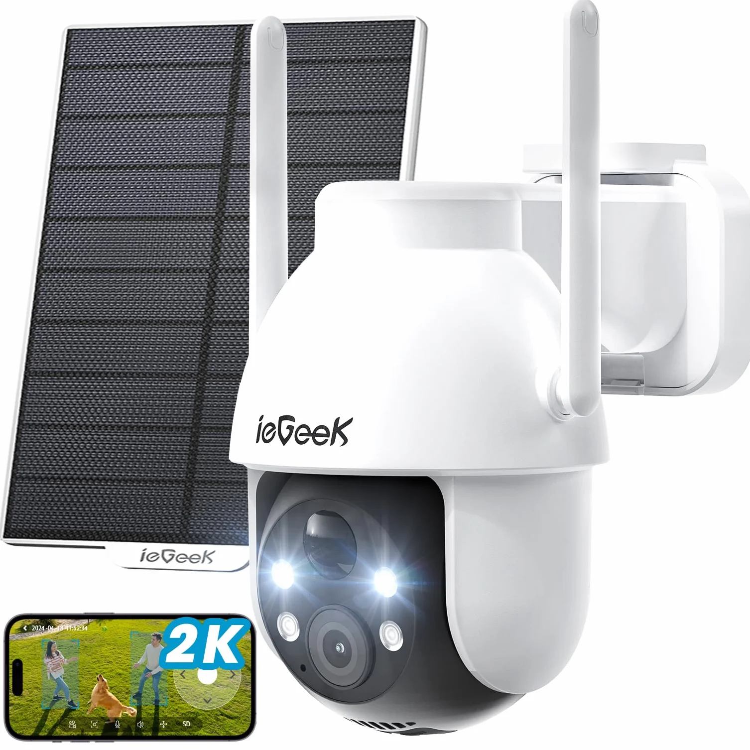 ieGeek 2K Caméra Surveillance WiFi Extérieure sans Fil 3MP 360° PTZ Solaire 15M Nocturne Couleur PIR/AI Détection Audio Bidirectionnel Alexa WiFi6 IP66