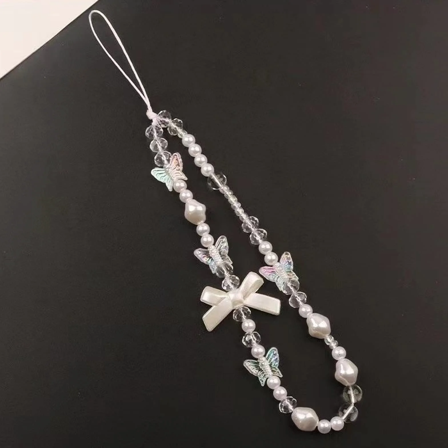Lanière de Téléphone en Perles Rose, Chaîne Anti-Perte Cordon Portable