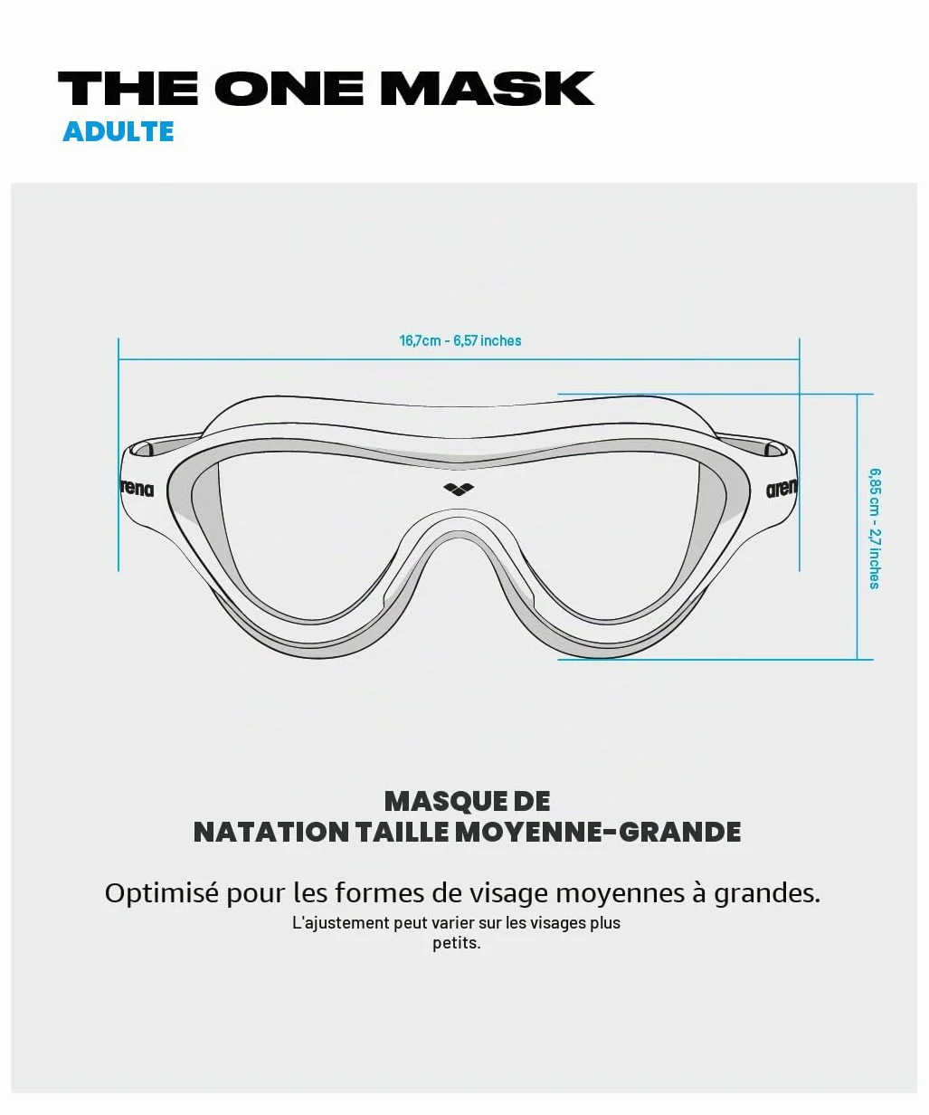 Arena The One Mask Lunettes de Natation Adultes Antibuée Verres Larges Protection UV