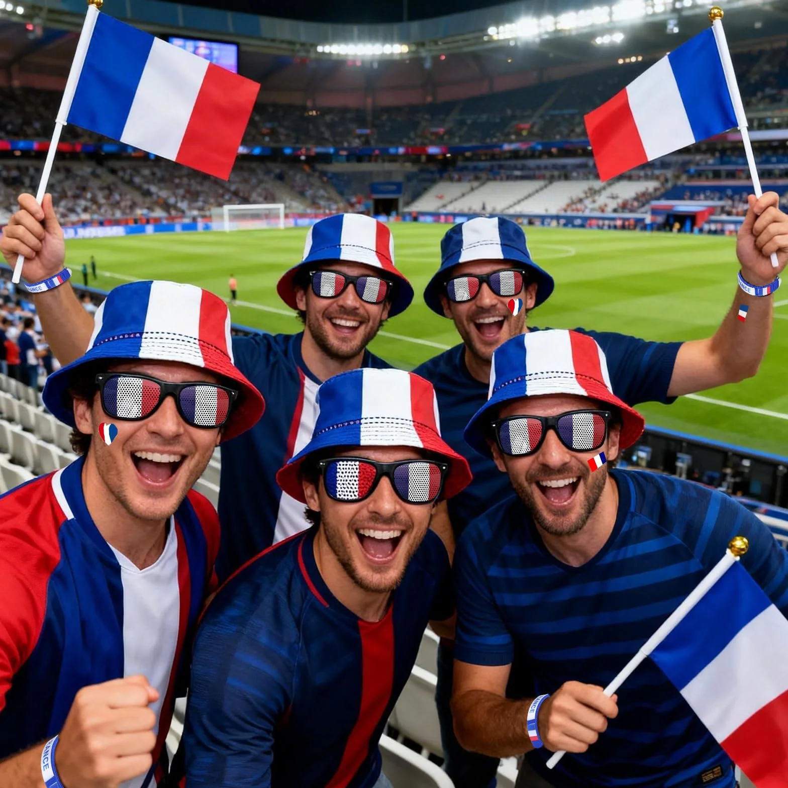 Kit Supporter France 8 Pièces Accessoires Tricolores Chapeau Lunettes Drapeaux Bracelet Autocollants Bleu Blanc Rouge Maillot Equipe De France Foot 2026
