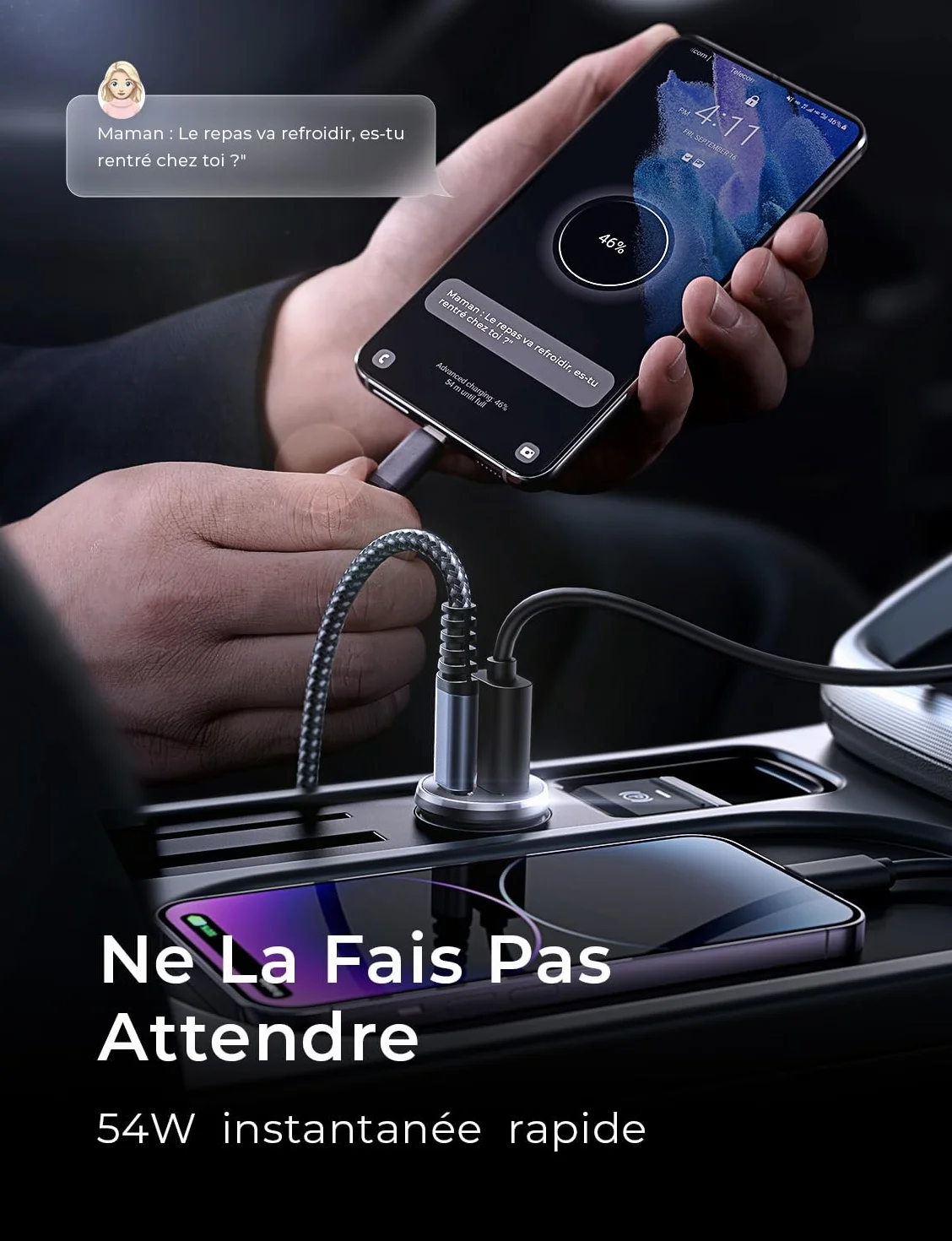 LISEN 54W 2-Pack Allume Cigare USB C, Double Ports Rapide, Chargeur Voiture USB C Sécurisés, Prise Allume Cigare 12V acev iPhone 17 Pro Max Air 16/15 Galaxy S25/S24 iPad Airpods