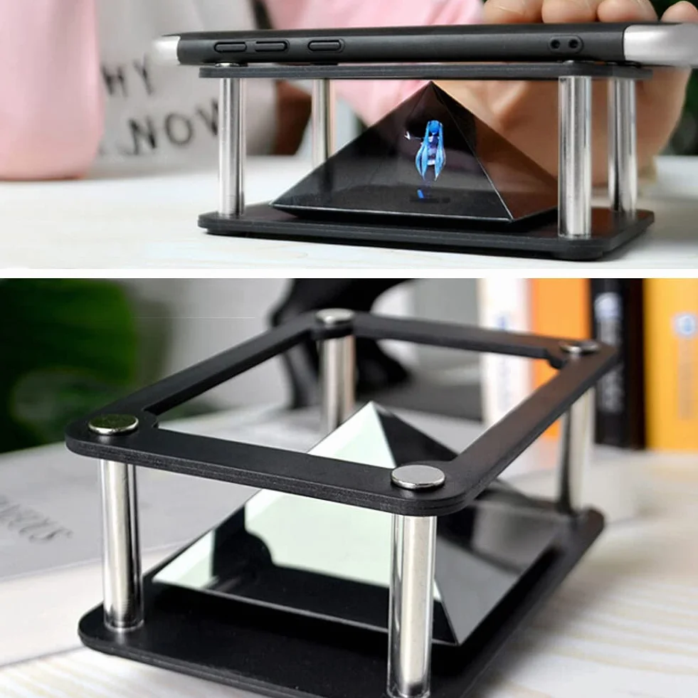 Projecteur pyramide holographique 3D pour smartphone 3,5-6 pouces, support d'affichage hologramme 360°