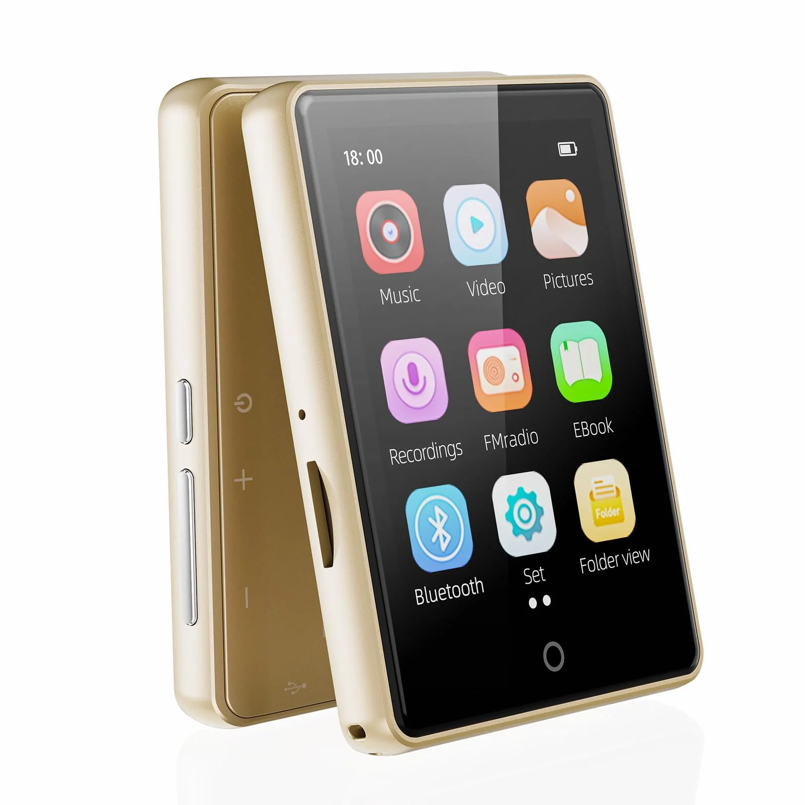 Lecteur MP3 Bluetooth 5.3 64Go 2.8" Écran HiFi Audio MP4 Baladeur Sport Radio FM Podomètre Enregistreur Carte 128Go Or