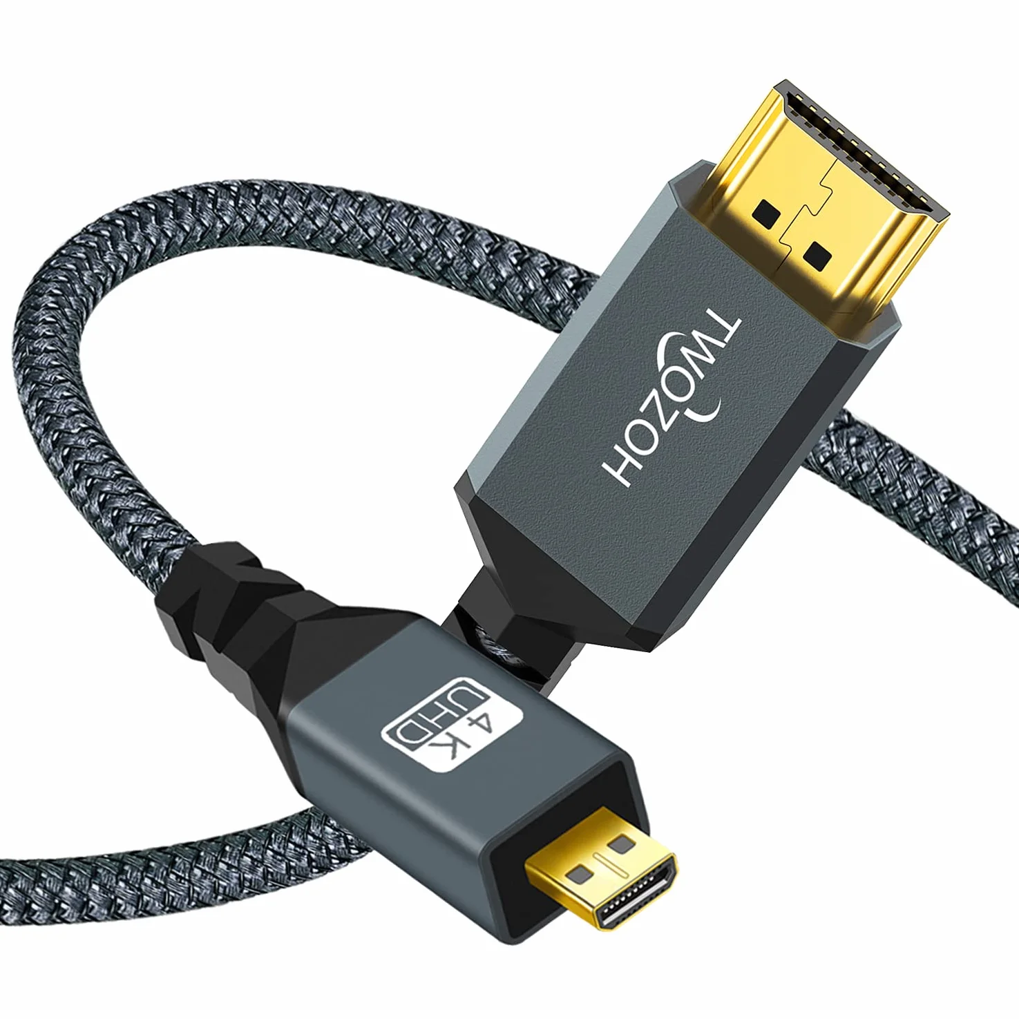 Twozoh Câble Micro HDMI vers HDMI 5M, Nylon tressé Câble HDMI A vers Micro HDMI D, Supporte 3D 4K/60Hz 2.0 1080p