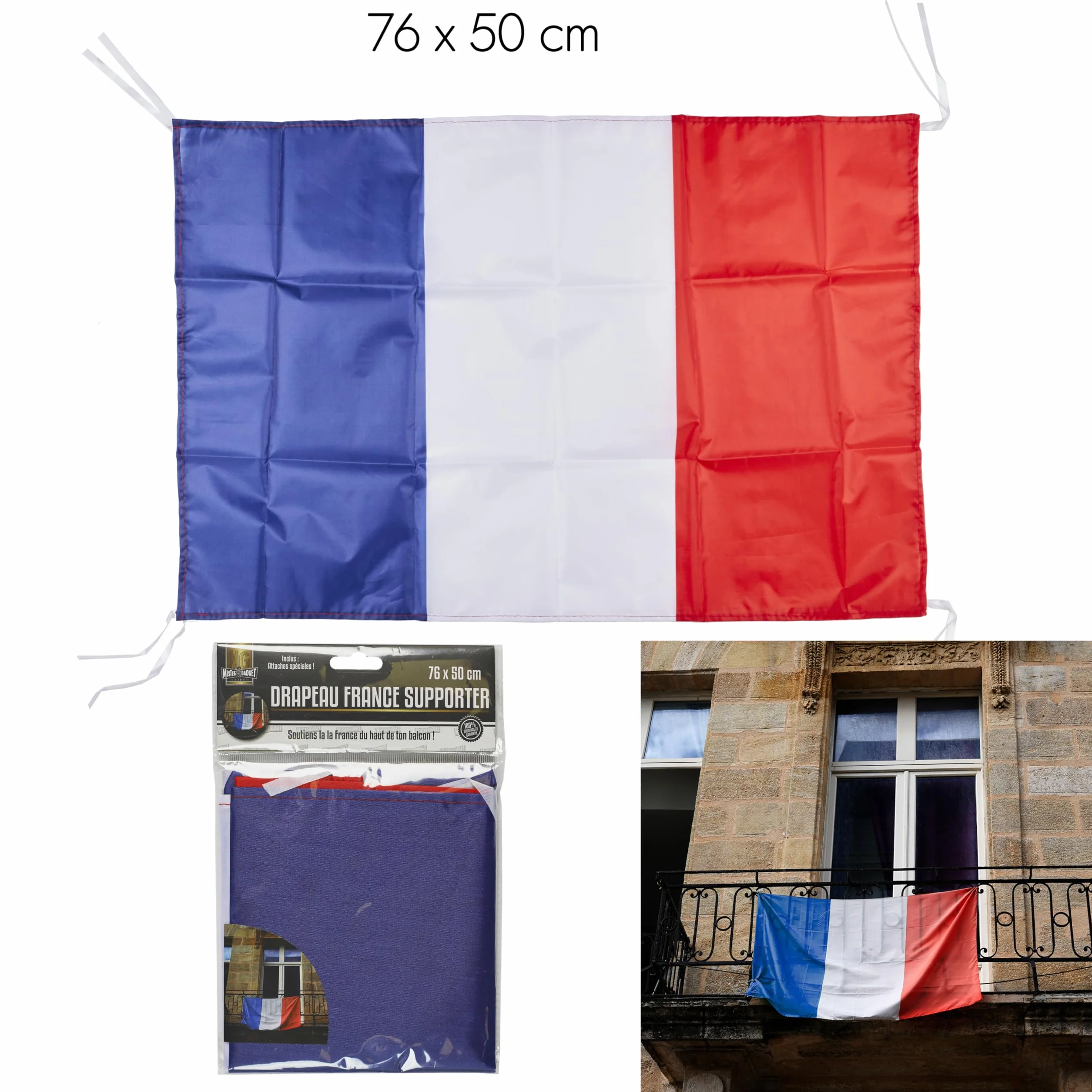 MISTER GADGET MG3461 Drapeau Français 70x50cm pour Fêtes Nationales Bleu Blanc Rouge