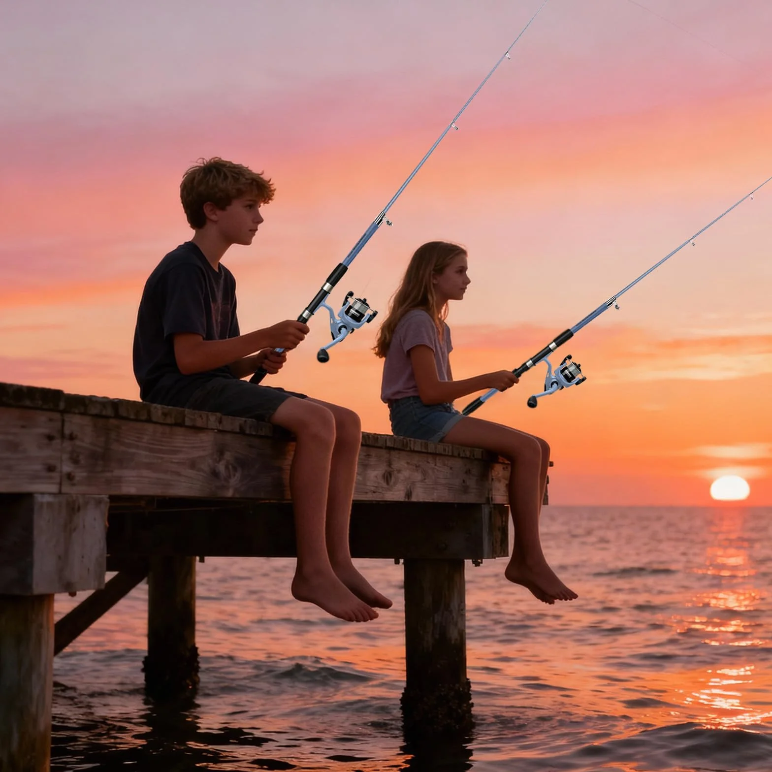 Ensemble de pêche pour Enfants Canne télescopique Fibre de Carbone Ultra légère