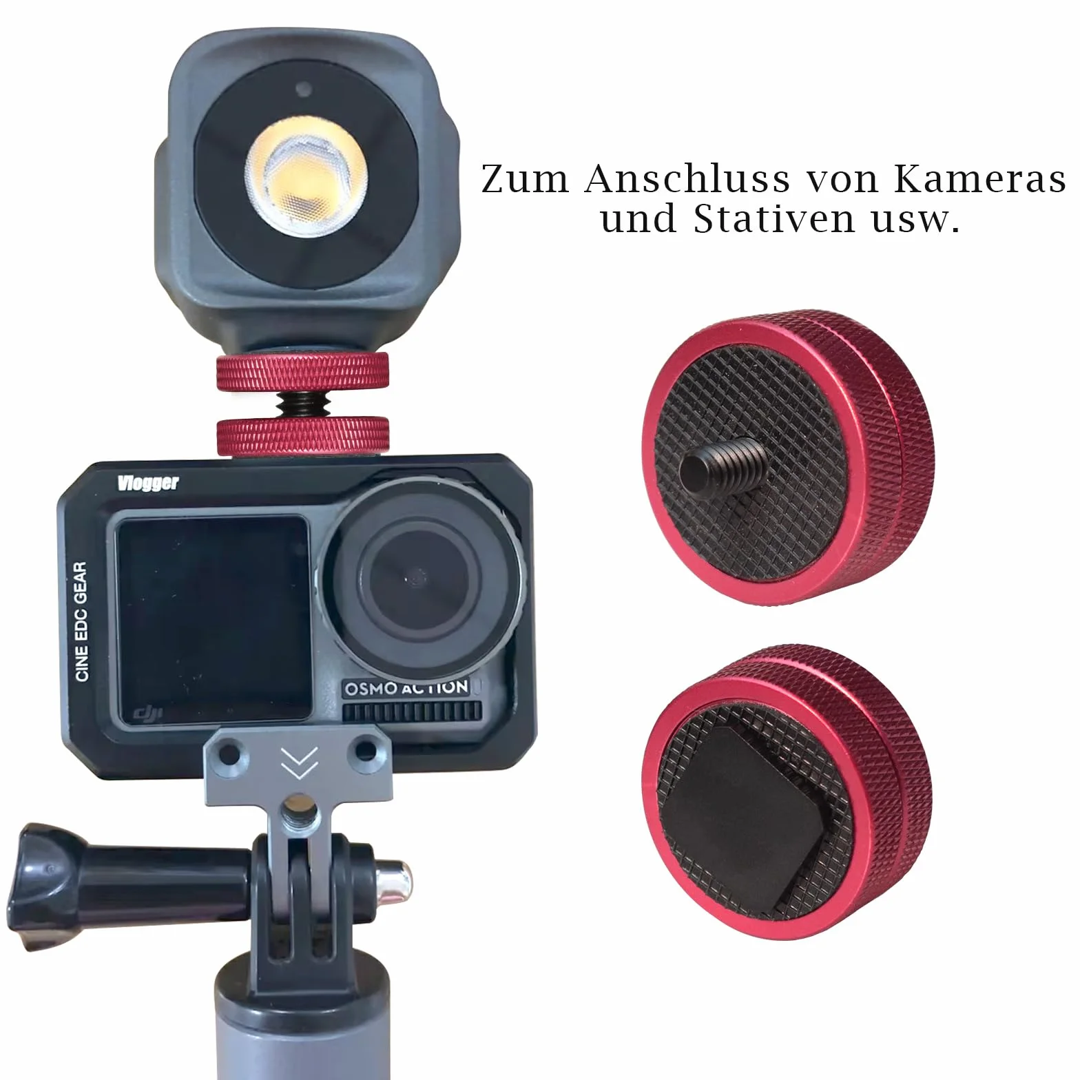 Adaptateur Griffe Flash vers 1/4"-20 Rouge – Écrou de Blocage Rond Élargi avec Patin en Caoutchouc Antidérapant – Support Griffe Froide Professionnel pour Moniteurs, Éclairages LED et Micros