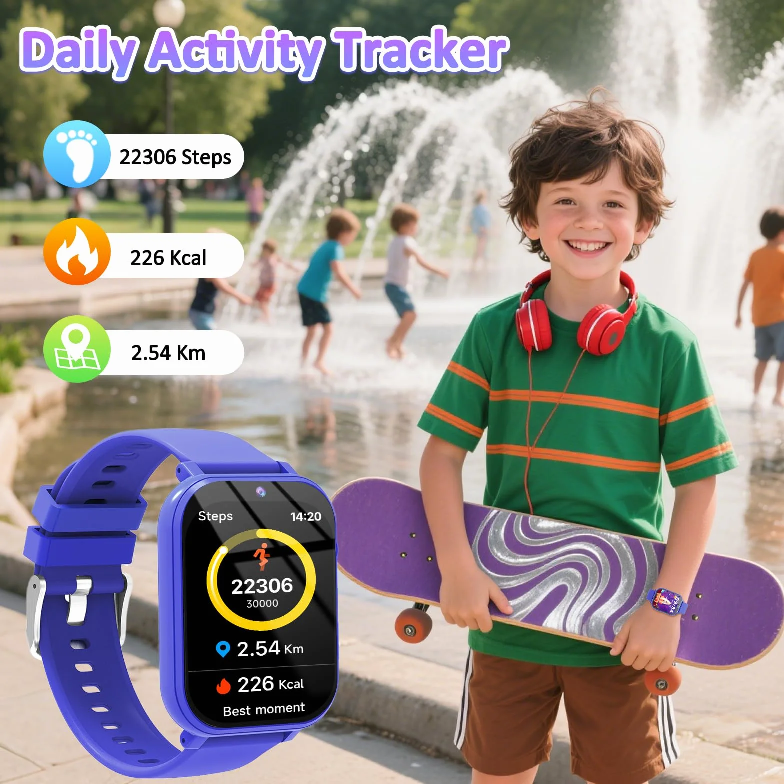 clleylise Montre connectée Enfant - Smartwatch avec 18 Jeux, Suivi de Sommeil & podomètre, caméra, Fonds d'écran dynamiques, Montre Enfant Garcon et Montre connectée Enfant Fille (Bleu)