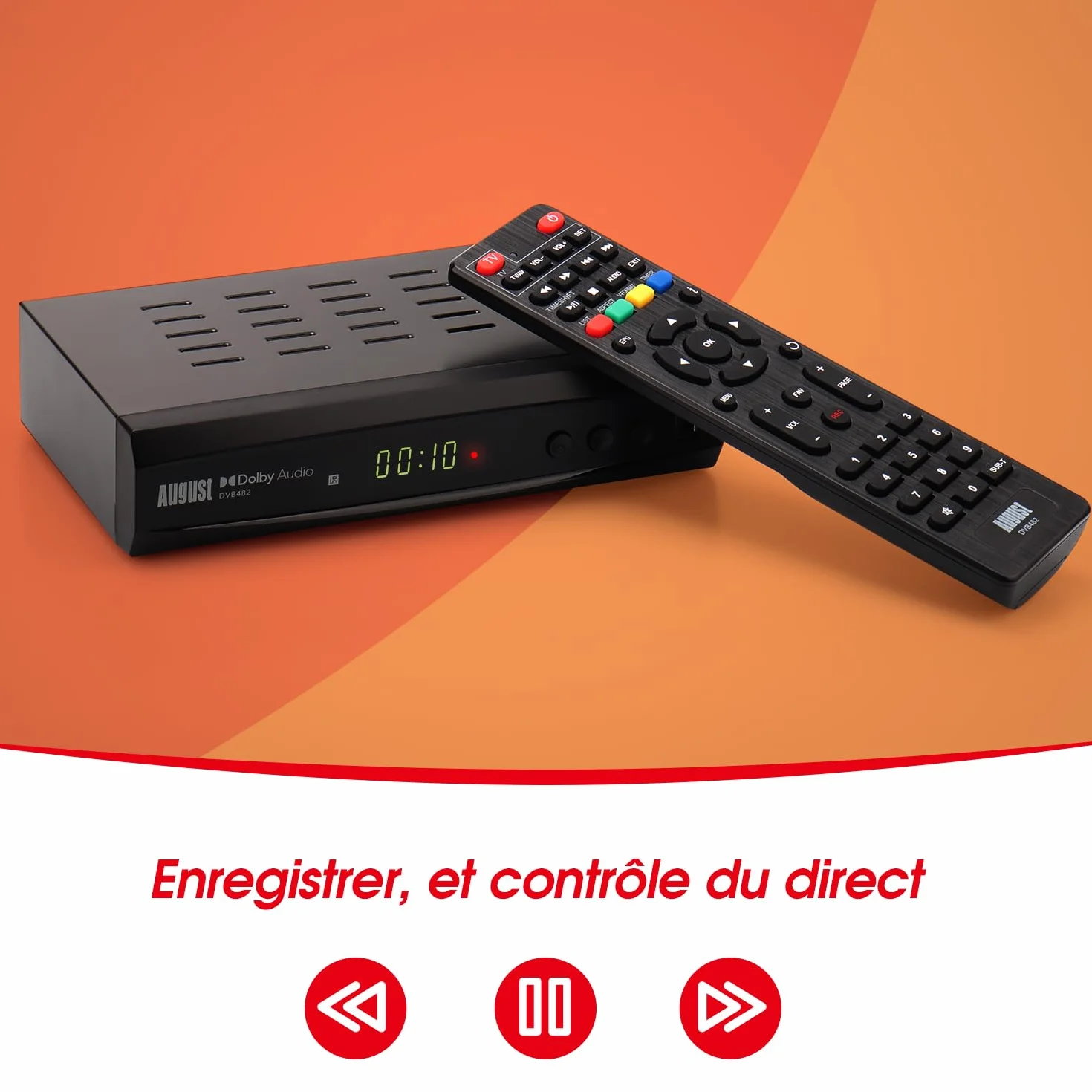 August DVB482 Décodeur Enregistreur TNT HD HDMI Full HD 1080p 2 chaînes simultanées