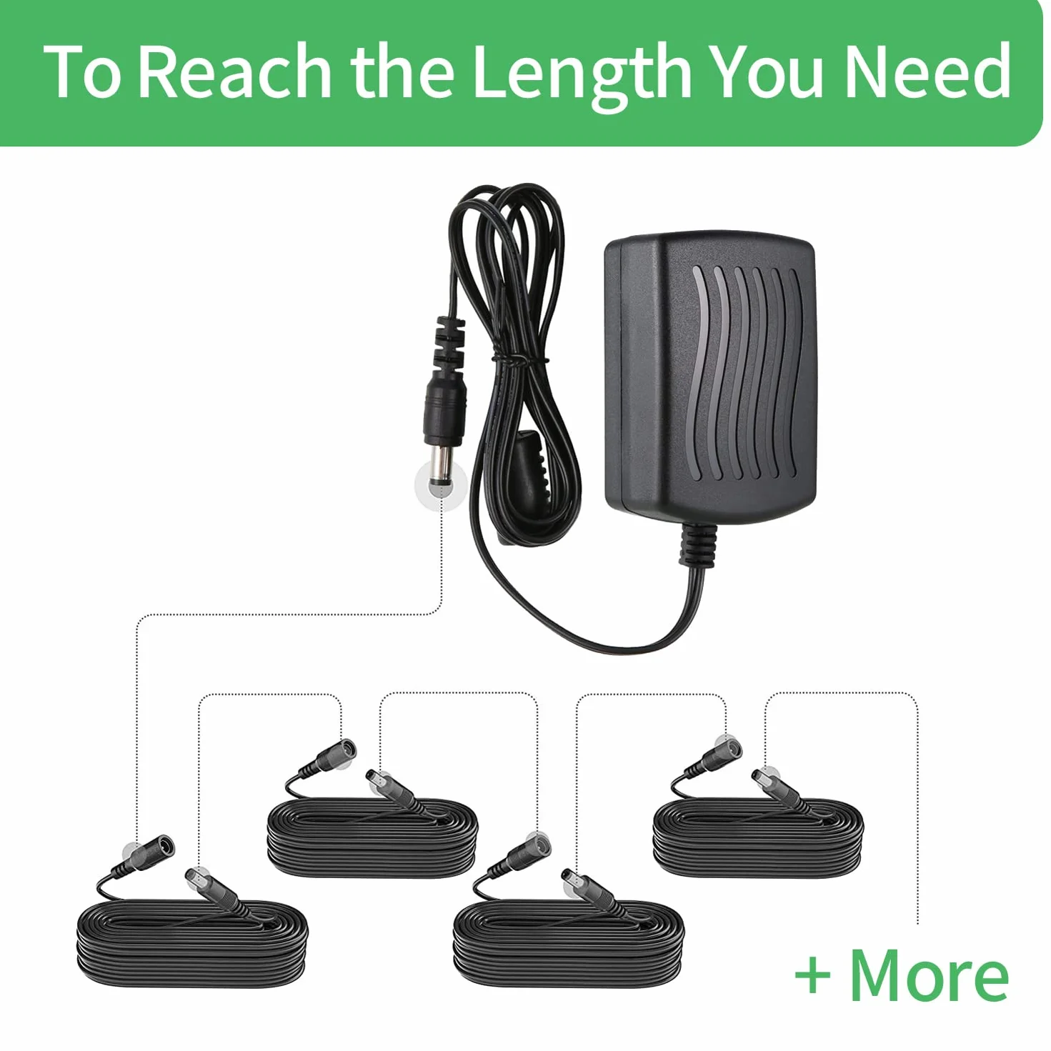 Lot de 2 rallonges d'alimentation CC 5,5 mm x 2,1 mm, pour caméra de vidéosurveillance, caméra IP WiFi, DVR, Bande LED, câble d'extension Adaptateur d'alimentation DC, Noir, 2 m