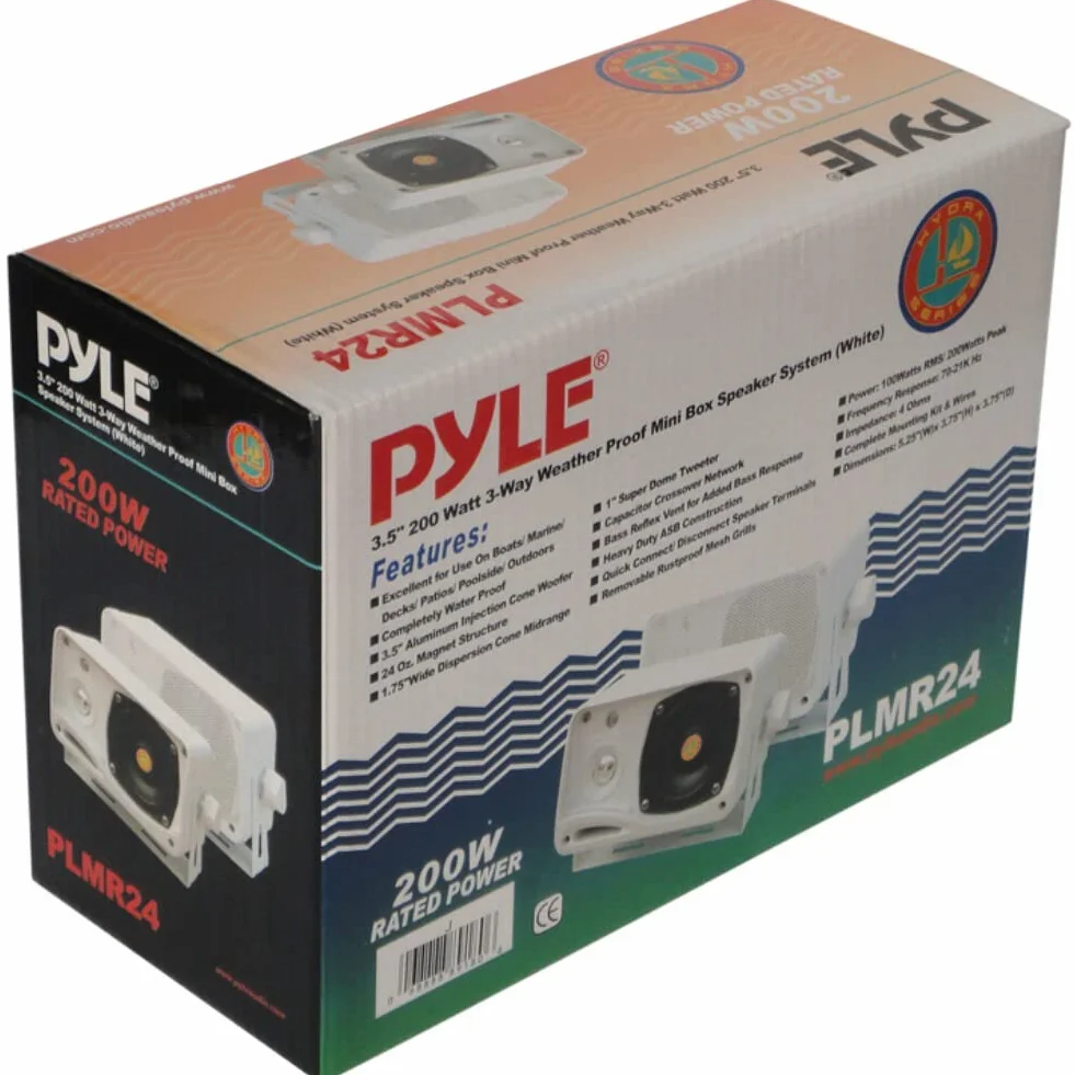 KIT Set pour Pyle PLMR24 2 Enceintes d'écoute universelles, Blanches, étanches, 200 Watts rms et 400 Watts Max, pour Plage, Bar, Restaurant, Bateau, annexe, par Paire + Supports et câbles offerts