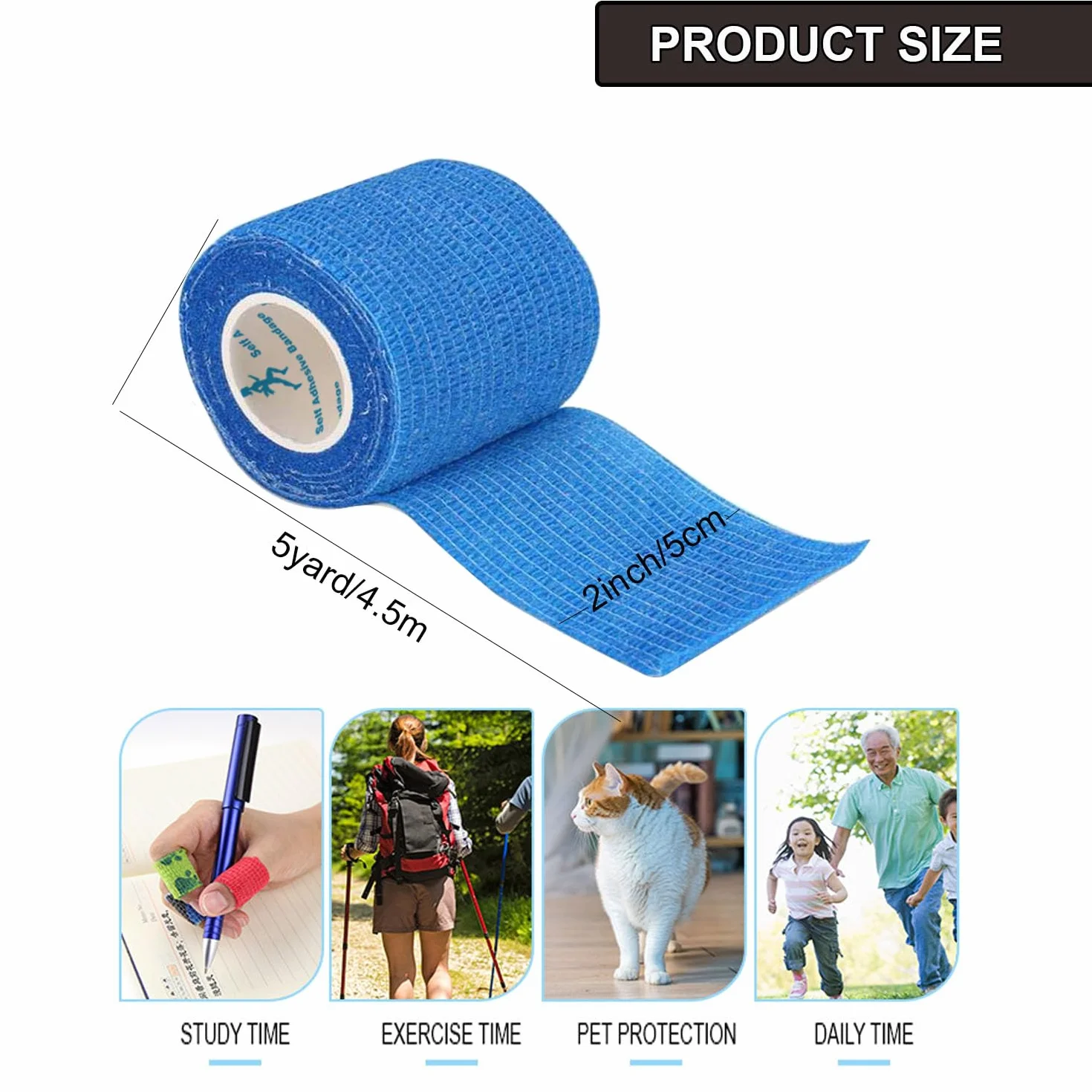 ANAMPION Bandage Autoadhésif 5cm x 4.5m Bande Cohesive pour Humains Animaux Chevilles Sports Noir 12 Rouleaux
