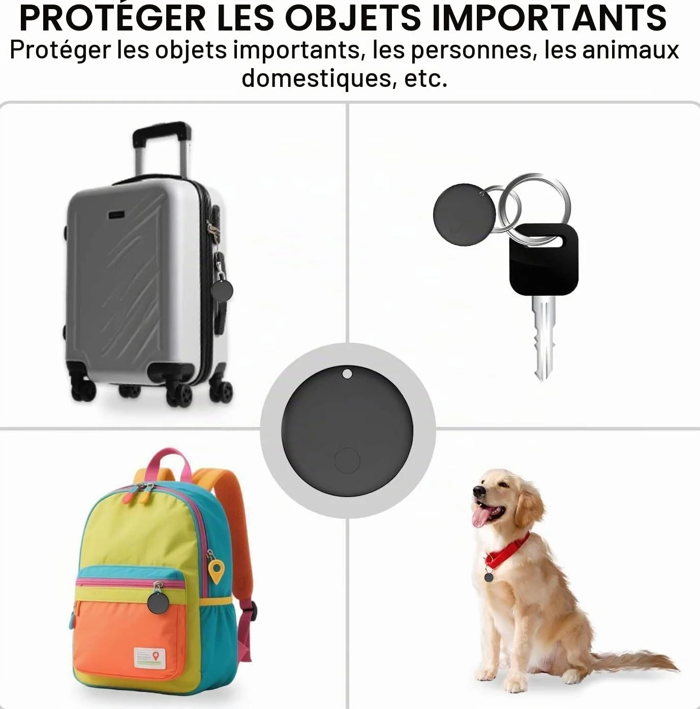 Traceur GPS Voiture Smart Tag Android, Fonctionne avec l’app Google Localiser (Uniquement Android), Localisateurs D’Objets Bluetooth pour Valises/Portefeuilles/Clés/Sacs/Bagages/Animaux de Compagnie