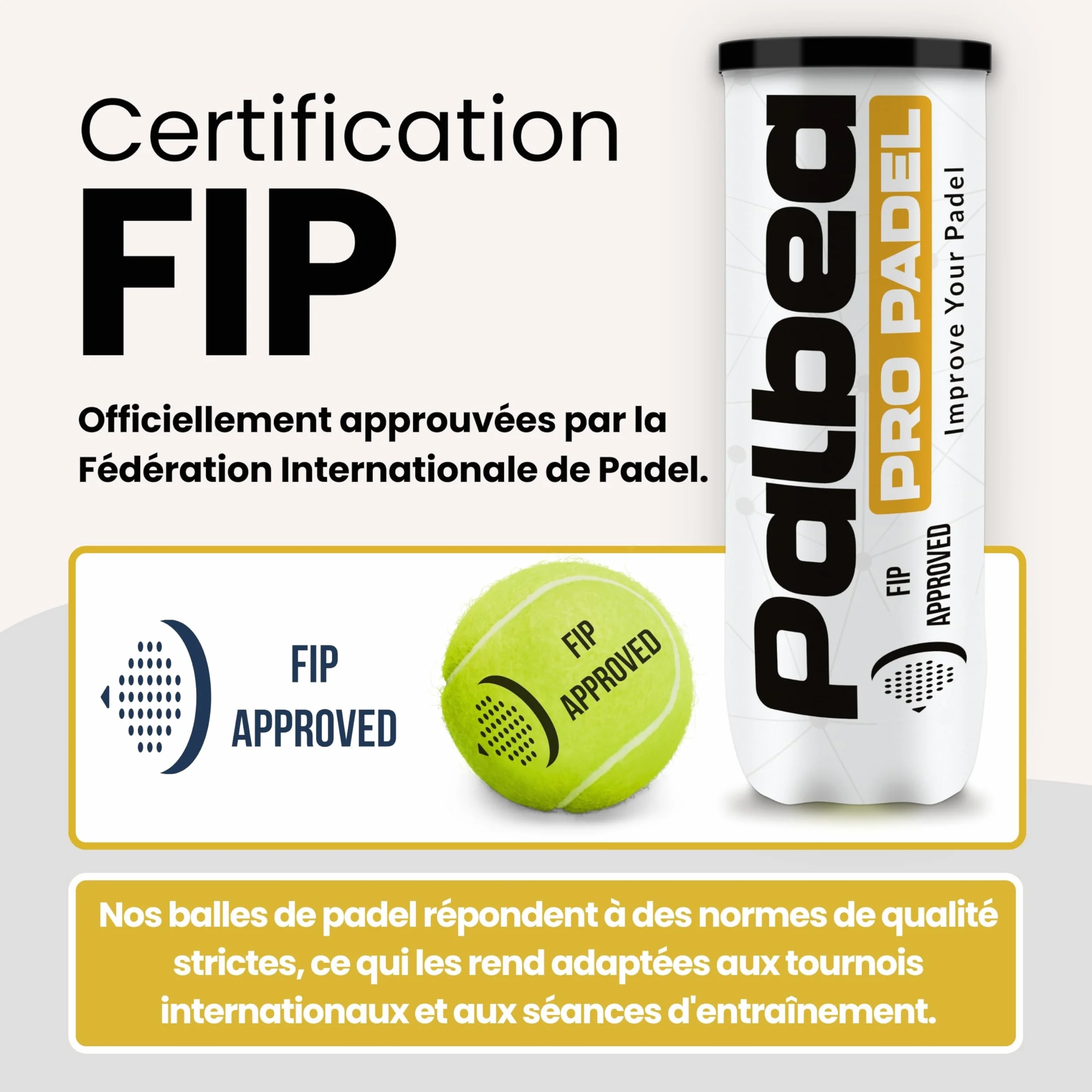 Palbea Pro Padel Balles de Padel FIP Approuvées HV Haute Visibilité 24 Tubes