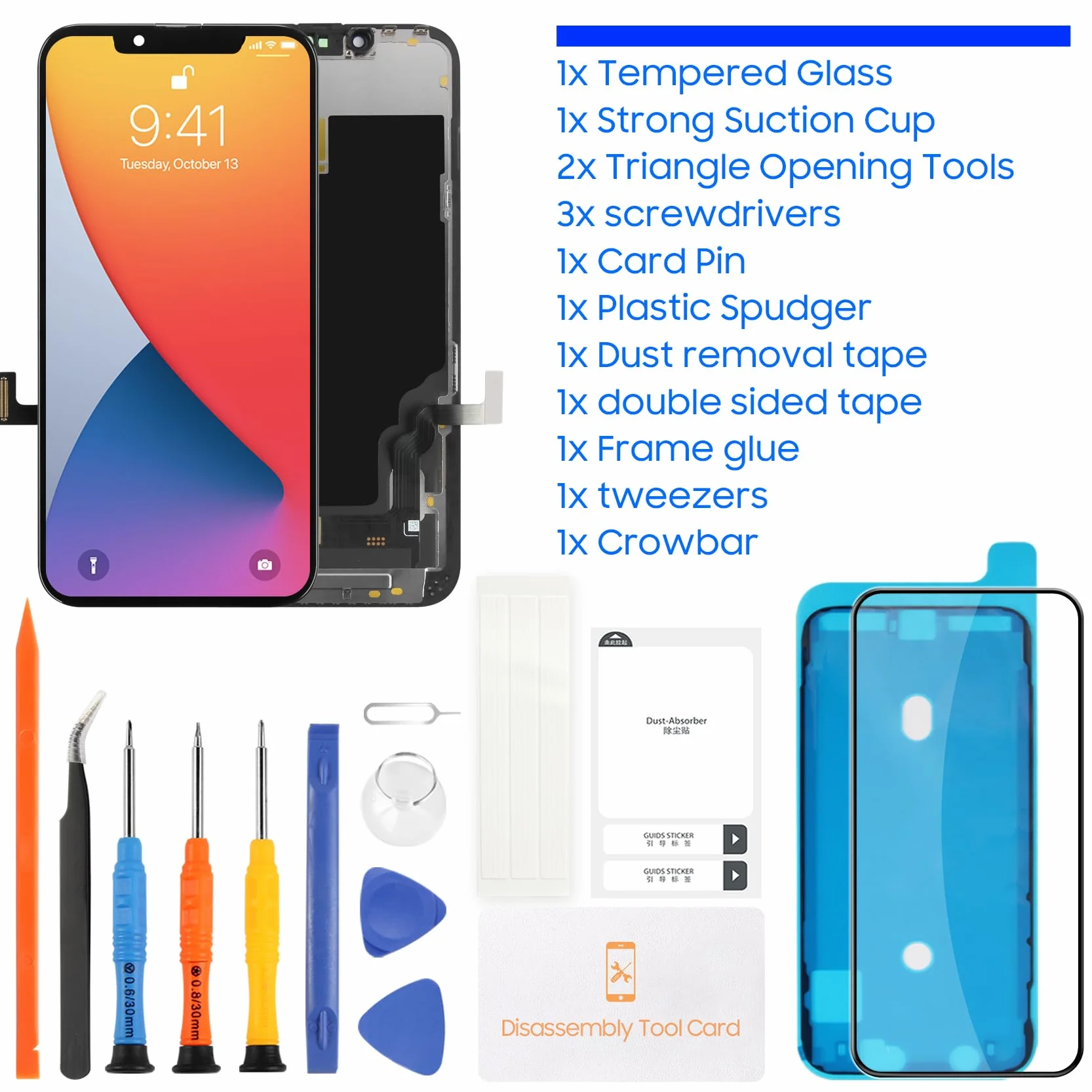 LADYSON Écran pour iPhone 13 Écran LCD pour iPhone 13 A2633 A2482 A2631 A2634 A2635 LCD Affichage Écran Tactile Numériseur Kit de Remplacement + Outil (Incell, Non Original)