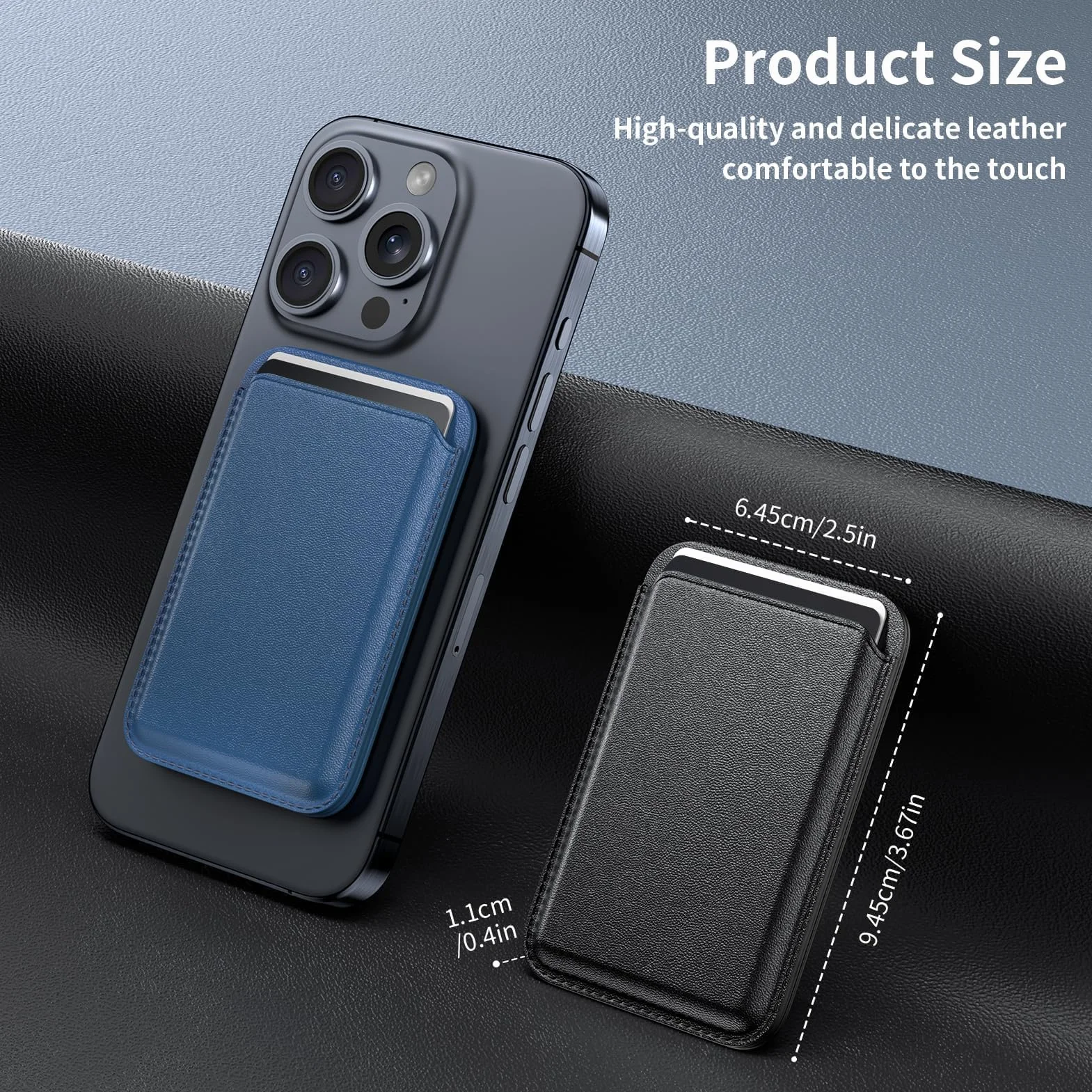 Porte Carte Wallet Magsafe 2 Pièces Cuir Magnetique pour Série iPhone 15/14/13/12 Noir Bleu