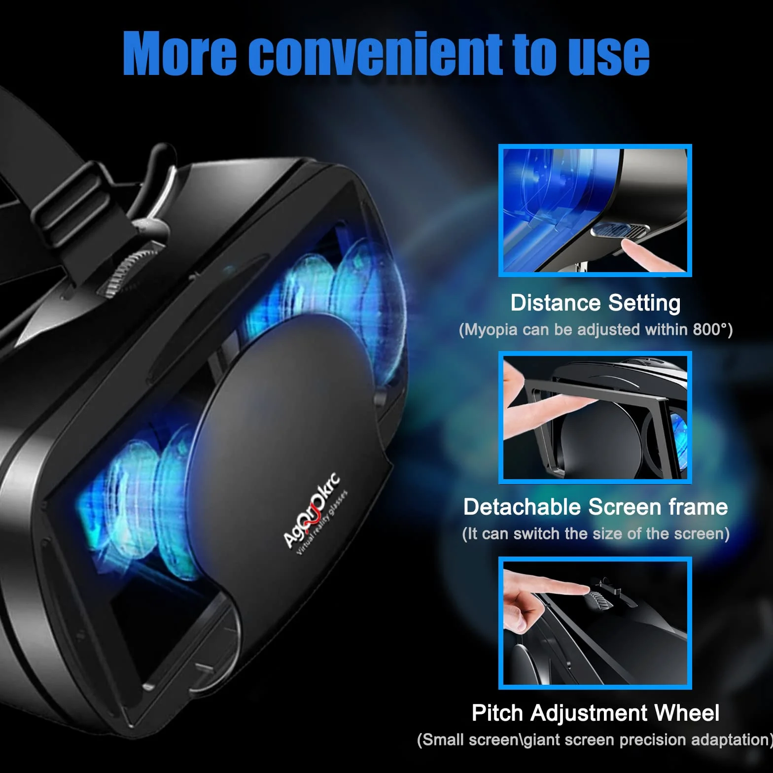 Casque VR 2K HD Anti-Lumière Bleue pour Jeux Films Compatible Android iOS Noir