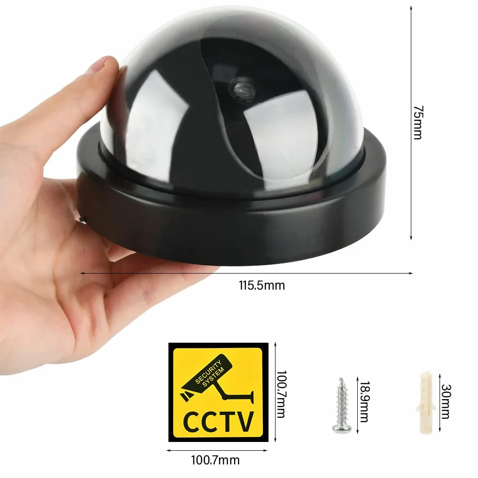 Lot de 4 Camera Factice, Fausse Camera Surveillance Exterieur & Intérieure, Fausse de Sécurité Caméra Dôme CCTV avec LED Clignotant Lumière pour Les Entreprises Magasins Accueil