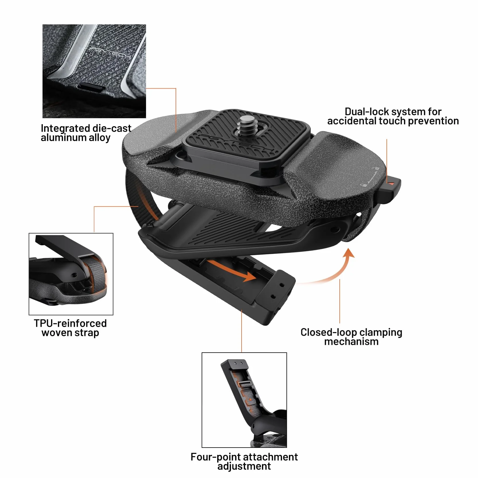 PGYTECH Beetle Clip V2 avec Plaque de libération Rapide pour Sony, Nikon, Fuji, DSLR/SLR, Arca Plaque à dégagement Rapide pour caméras d'action Sac à Dos Sangle