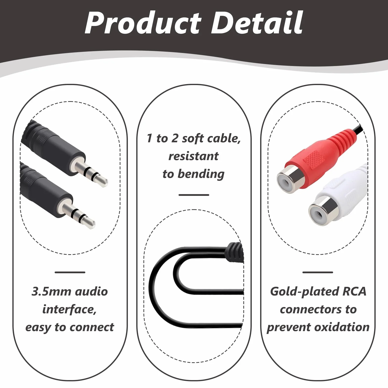 2 Pièces Adaptateur Audio Stéréo RCA vers Jack 3,5 mm, Convertisseur 2x RCA Femelle vers Fiche Jack Mâle, Câble Audio Hi-Fi Haut, Connexion TV, Chaîne Stéréo, Amplificateur, Enceinte, Smartphone