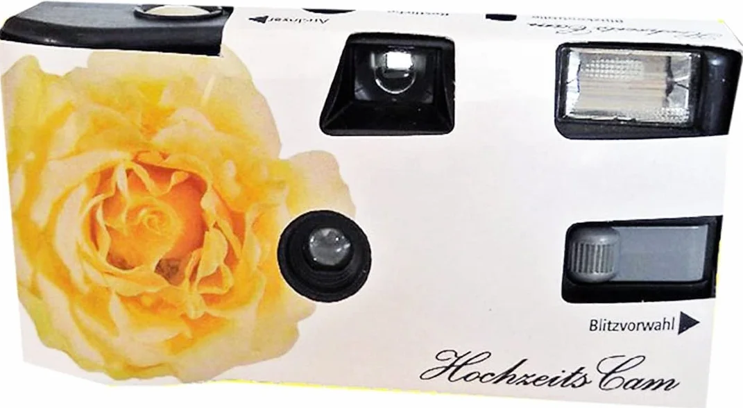 15 x 1A FOTO PORST Caméra de mariage Pure Passion Yellow Rose - Lot de 15 appareils photo jetables avec flash (27 photos 400 ASA)