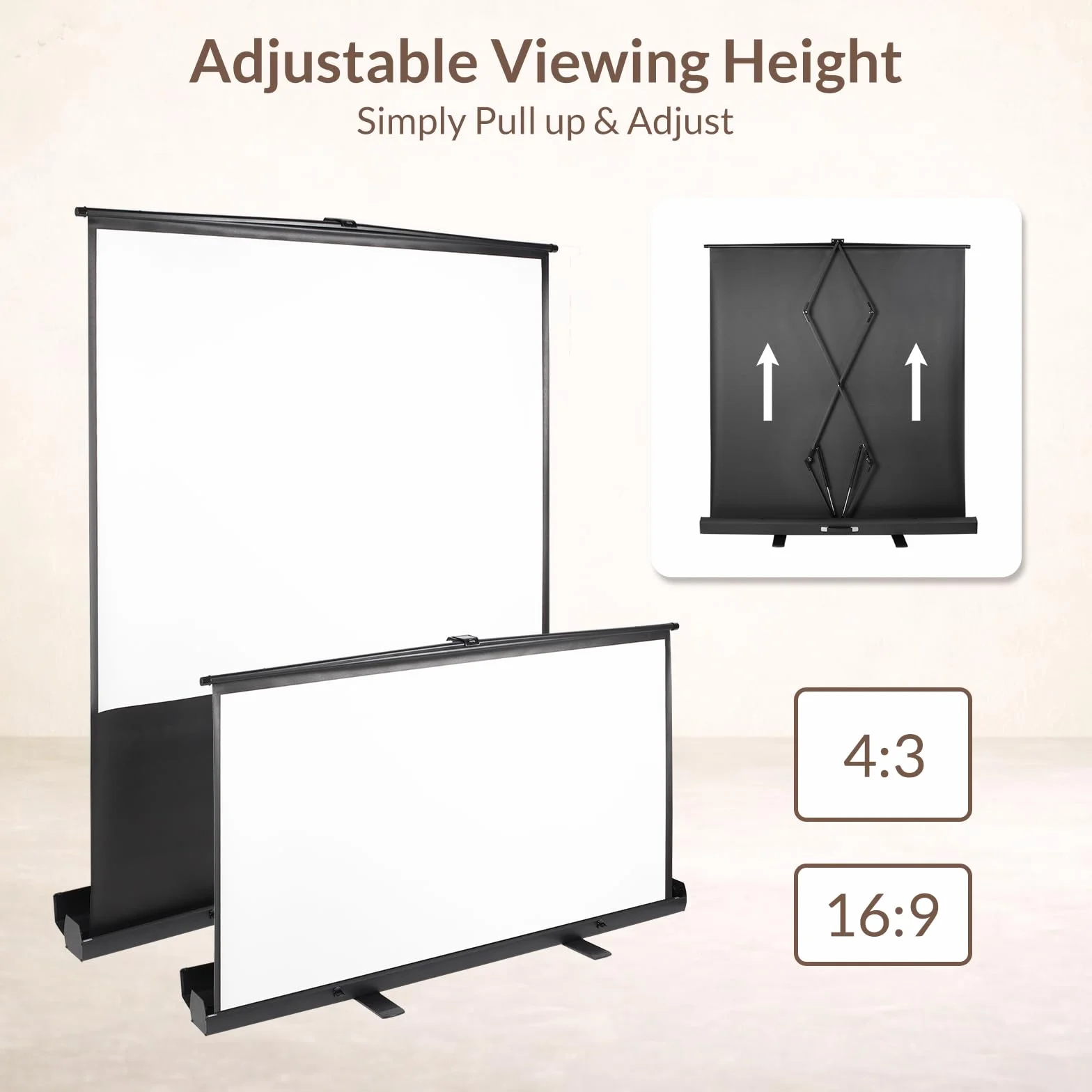 Todeco Ecran de Projection Portable 80 Pouces sur Pied 163 x 123 cm Toile Blanche 4:3