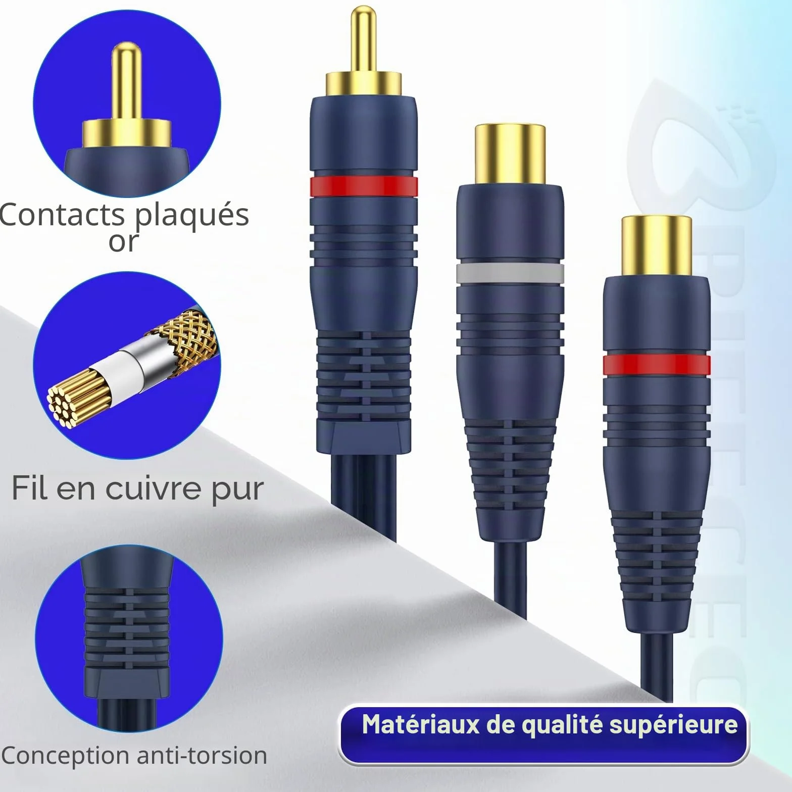 Câble Répartiteur RCA Audio Adaptateur Câble Y Cinch, 15cm RCA vers JACK 1 Mâle à 2 Femelle pour Caisson Basses, Phono, AV, Audio, Subwoofer Voiture(2Pack, Bleu)