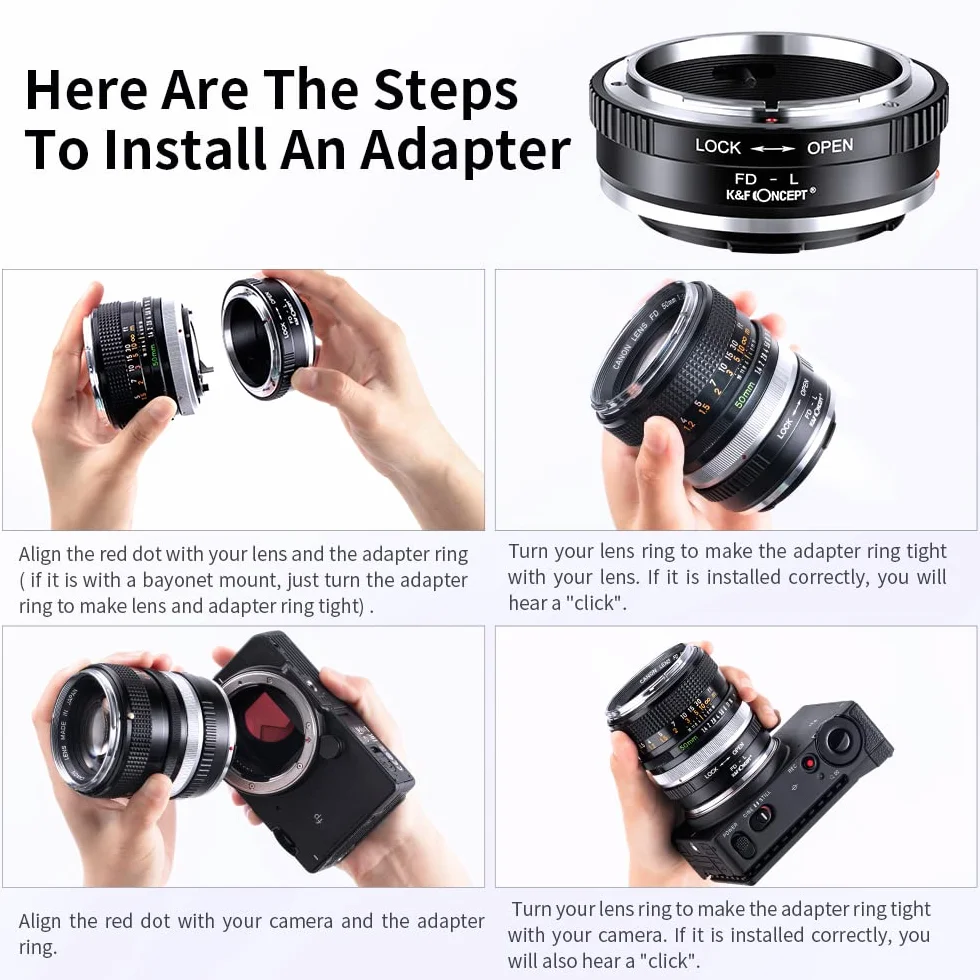 K&F CONCEPT Bague d’Adaptation Compatible avec Utiliser Objectifs compatibile Con Canon FD sur Appareils Photo L, Bague Adaptatrice Manuelle FD-L