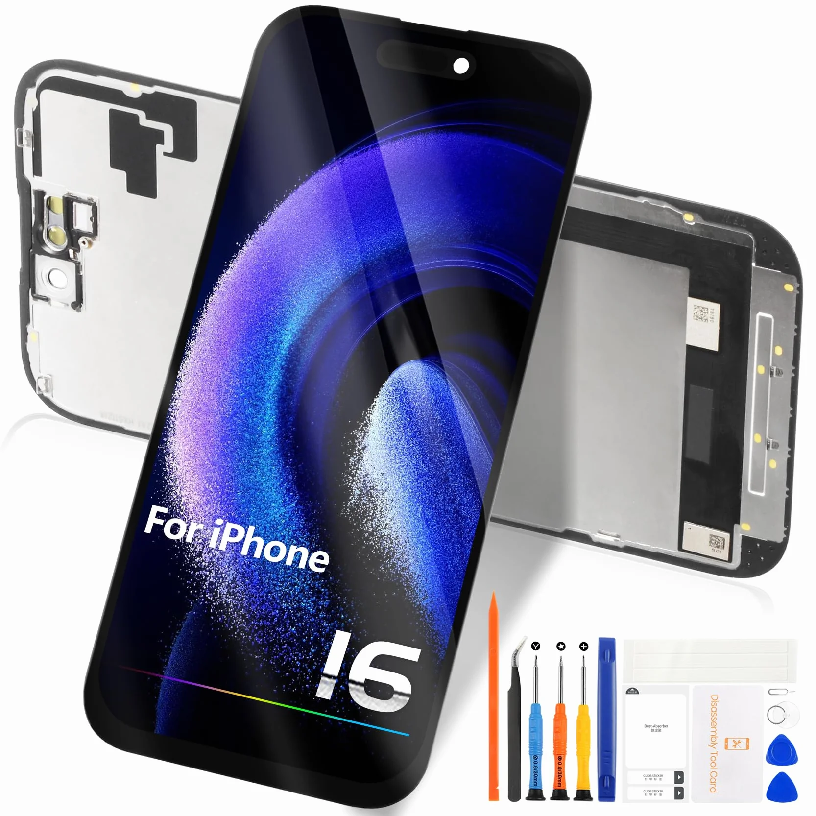 Écran LCD pour iPhone 16 LCD Display pour iPhone 16 LCD Écran pour iPhone16 6,1" Écrantactile Verre Full Assemblé avec Kit de Réparation A3287 A3081 A3286 A3288 (Noir)