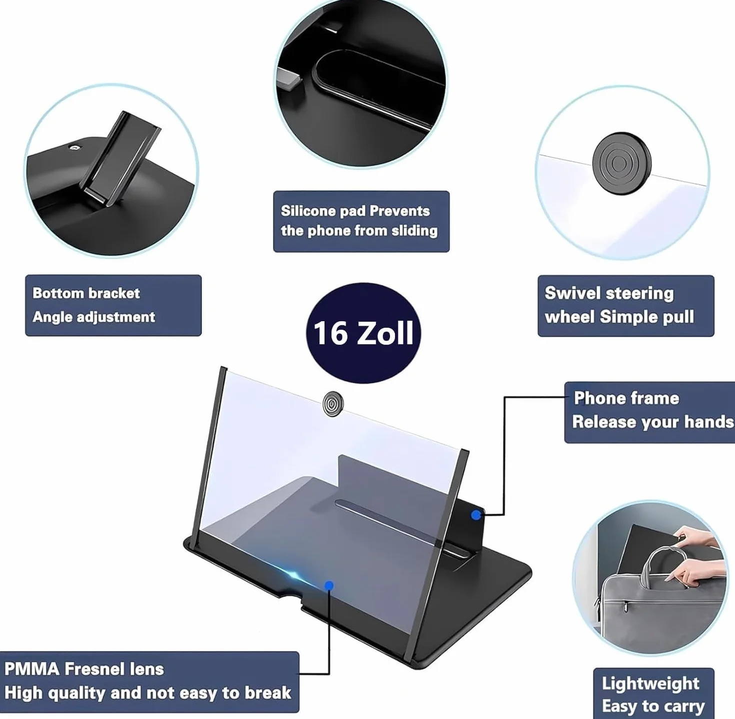 Agrandisseur ecran Telephone, 16 Pouces HD Loupe d'ecran de Telephone, Anti-lumière Bleue loupe d'écran 3D pour Regarder des vidéos de Films