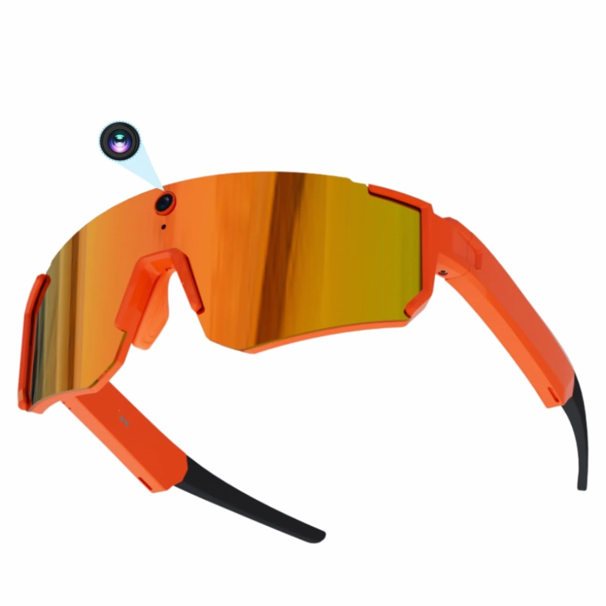 Lunettes Intelligentes 4K AI, Caméra 8MP, Lunettes de Sport Bluetooth avec Commande Vocale, Stabilisation EIS, IP54 pour Le Cyclisme, Le Ski, la Randonnée (Orange Rouge)