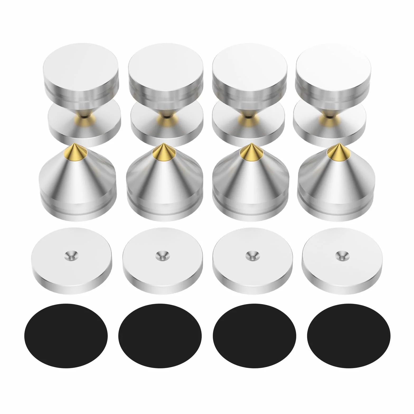 Lot de 8 pointes de haut-parleur, support de haut-parleur, amplificateur audio HiFi, DAC, CD, isolation phonique, pieds en alliage d'aluminium, pieds en alliage d'aluminium (argenté)