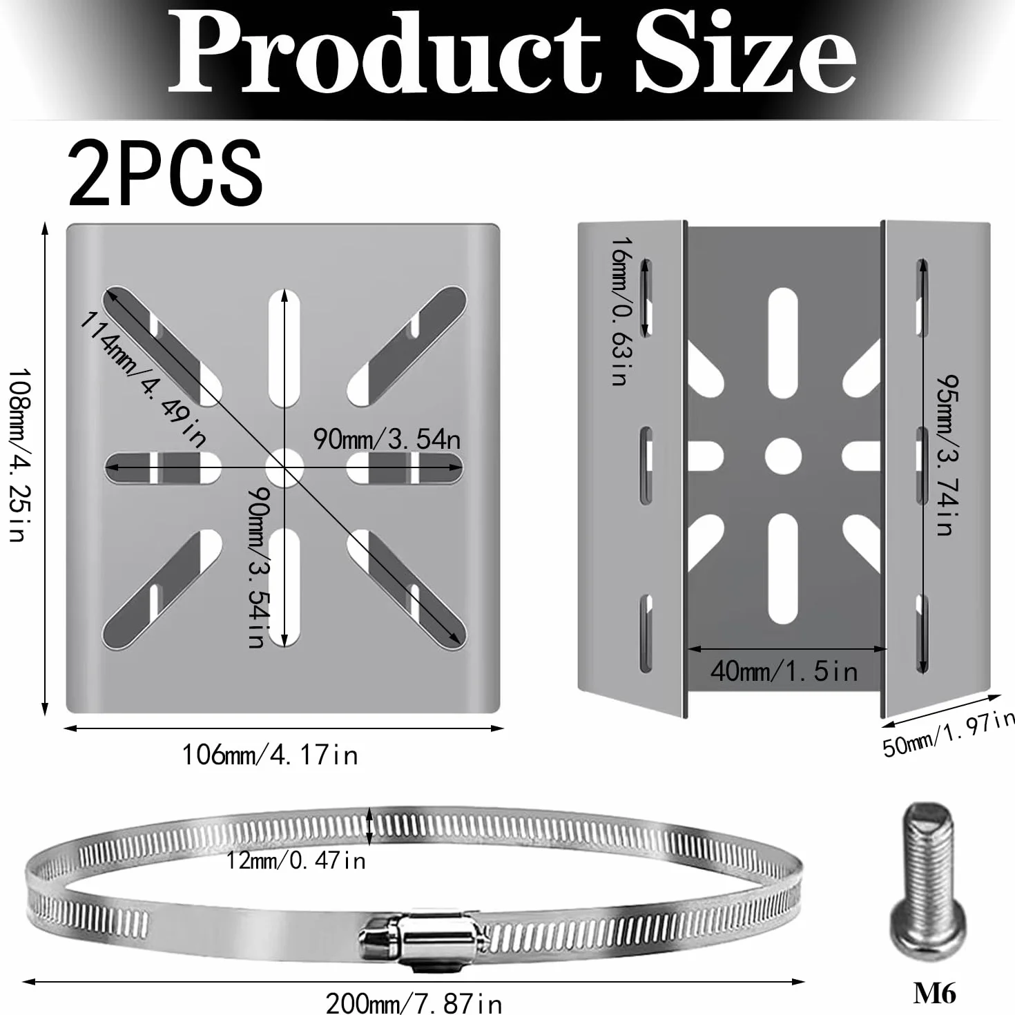 2 Set Support Universel pour Mât de Caméras de Surveillance, Montage Poteau Vertical en Acier Inoxydable avec Vis et 3 Brides Réglables, Support d’Angle pour Caméras CCTV, Panneaux Solaires