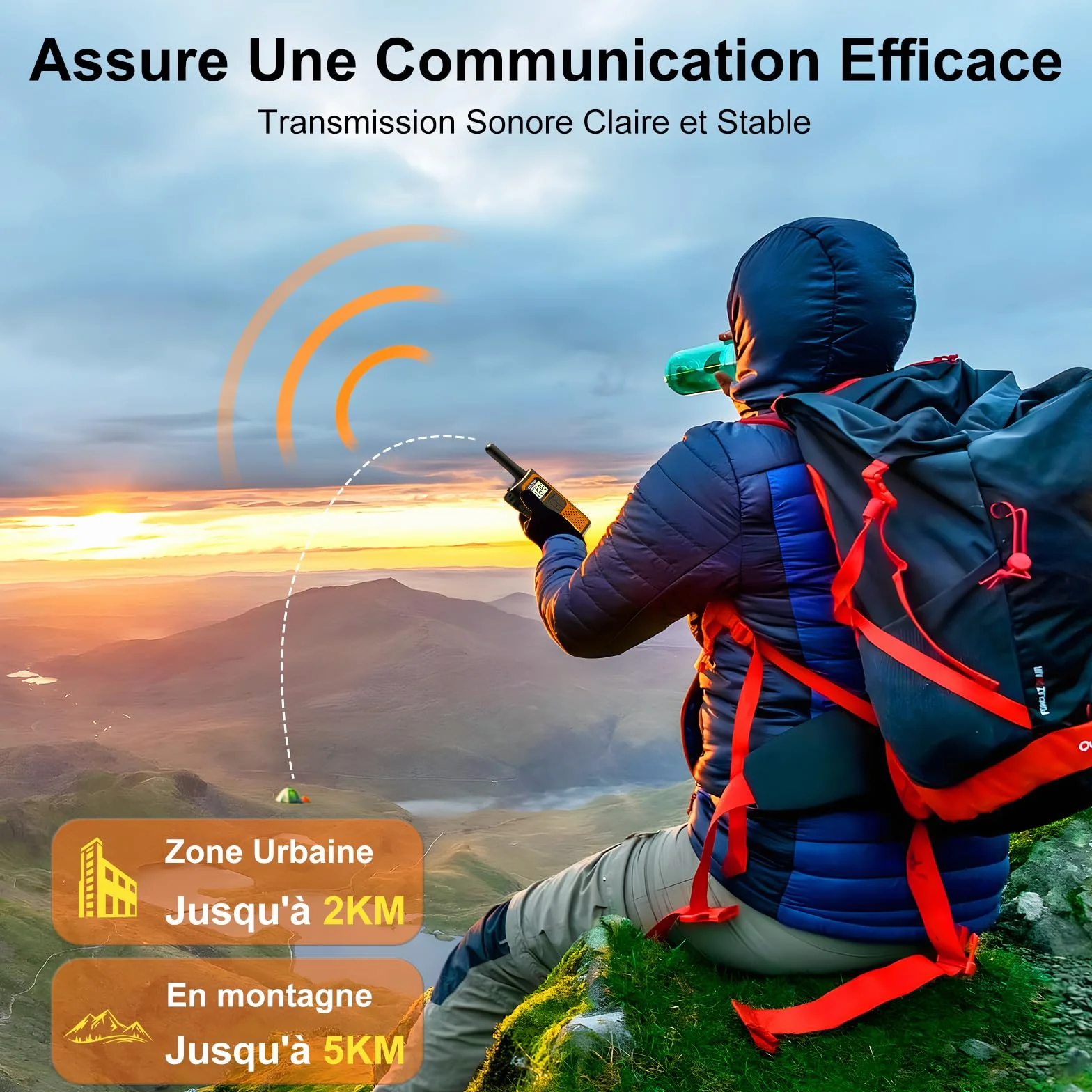Talkie Walkie 4 Pièces Longue Portée Rechargeable USB C 16 Canaux pour Camping Randonnée Vélo