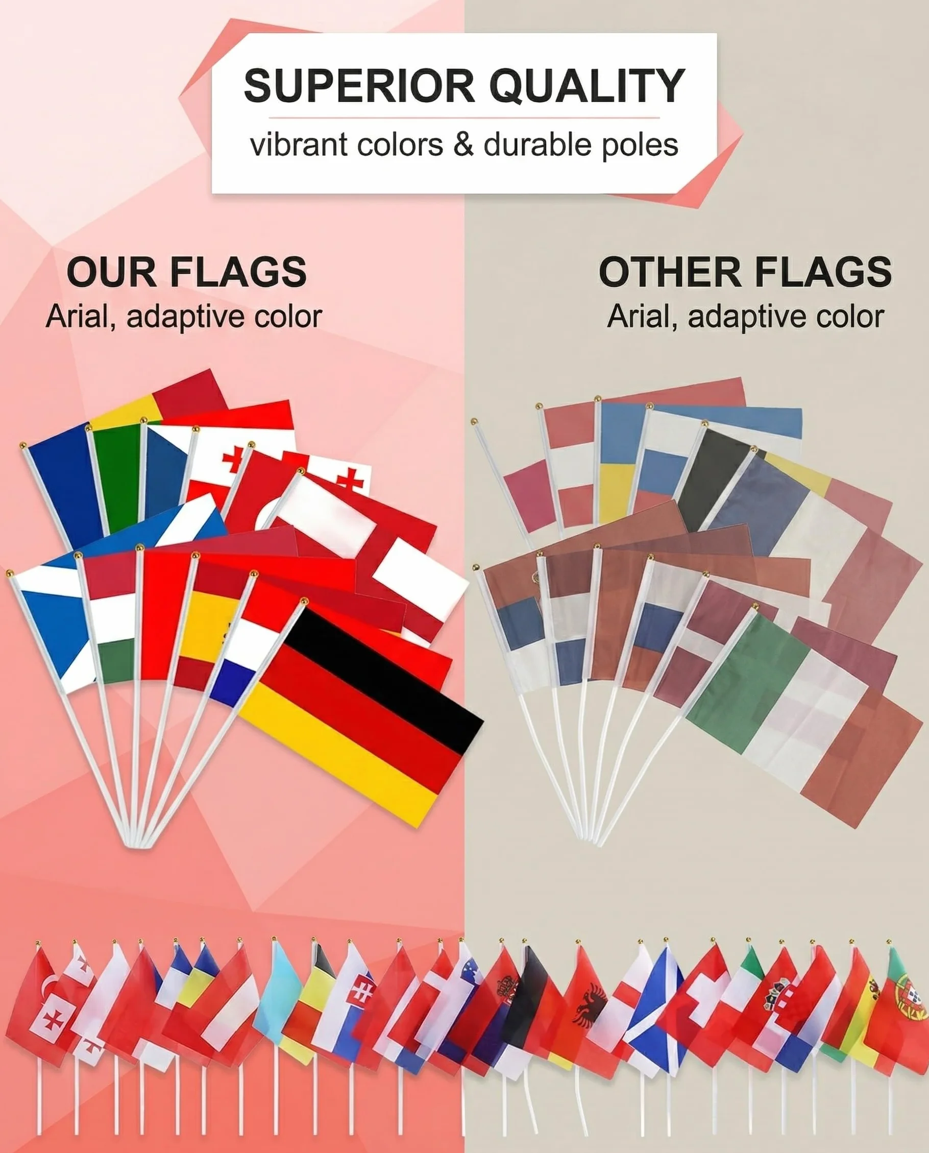 Drapeaux Européens 24 Pcs Hampe – Fanions Double Face Coupe du Monde 2026 Eurovision