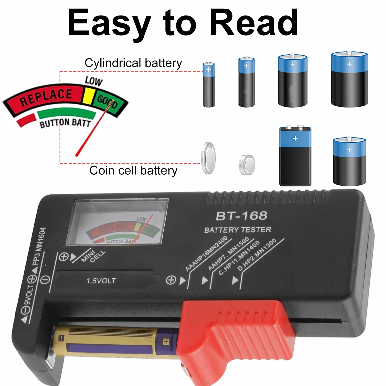 Testeur De Batterie Multi Taille Digital, Lecteur Précis Piles AA AAA C D 9 V Bouton 1,5 V, Contrôleur D'énergie Maison Atelier Professionnel, Appareil Vérification Puissance