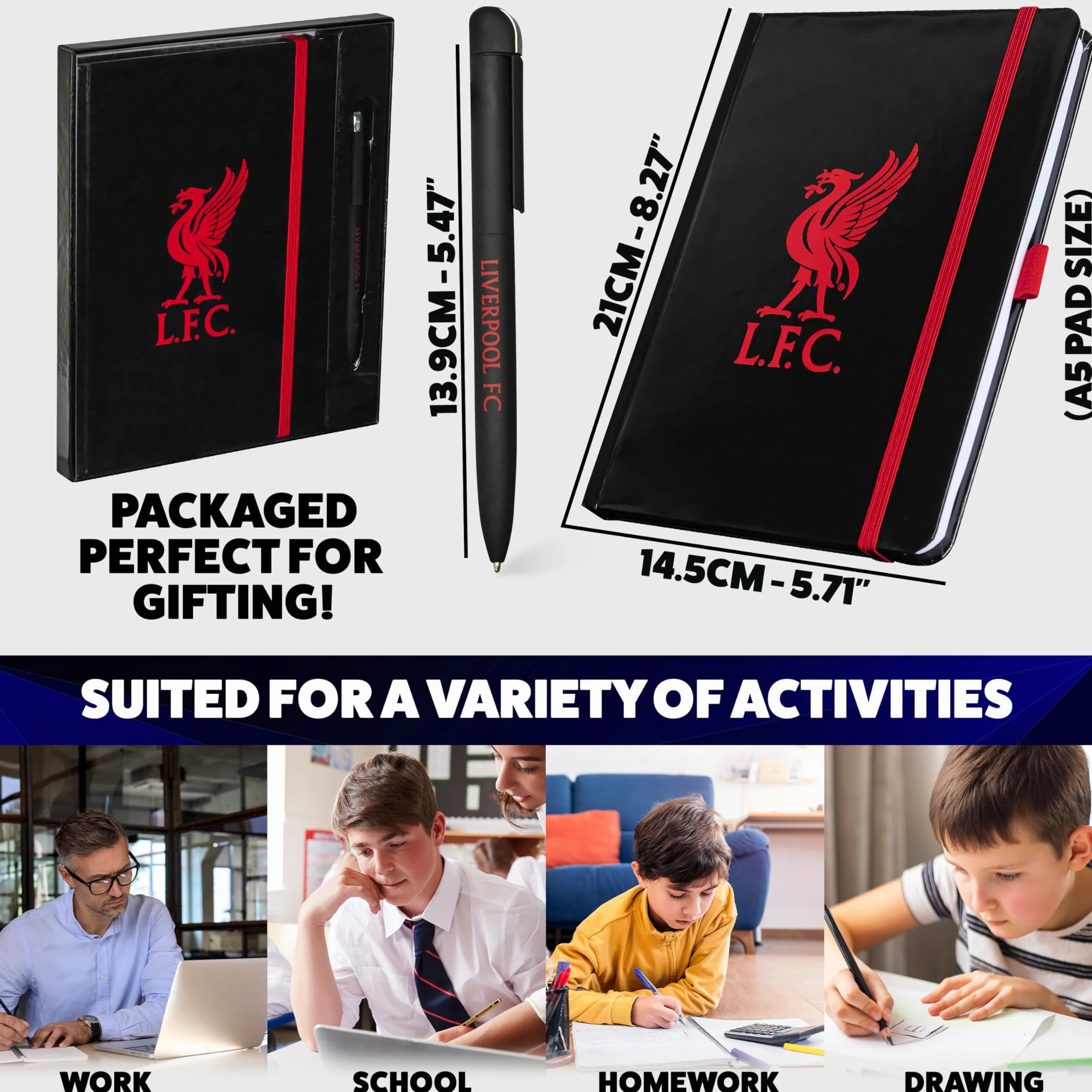 Liverpool F.C. Set Papeterie Carnet Notes Ligné Stylo Noir