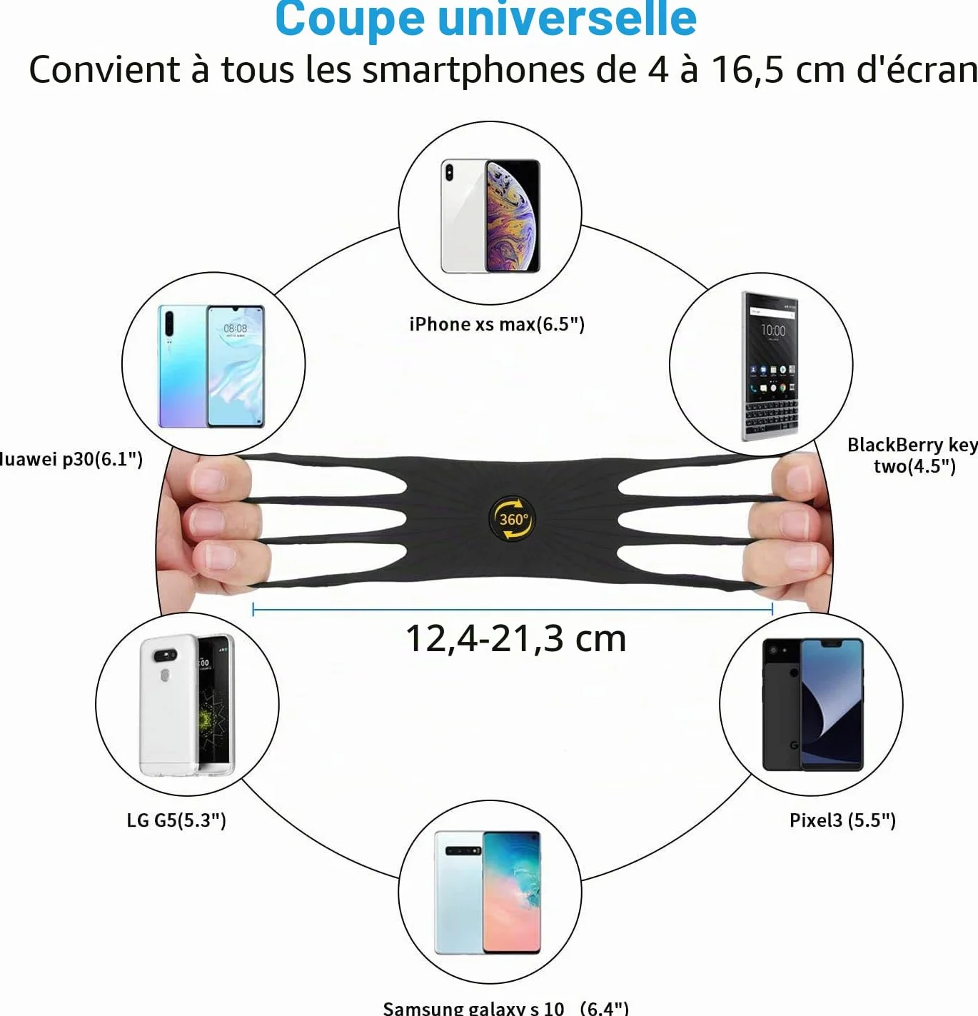Support en silicone pour téléphone portable pour vélo, universel, rotatif à 360°, compatible avec iPhone SE/11/12/13/14 Pro Max/X/XS MAX/XR/8'' à 6,5'' Smartphones