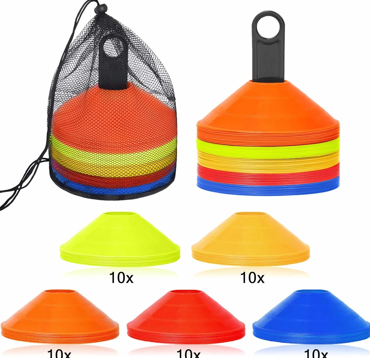 Lot de 50 plots de marquage pour piste de course, football, cricket, rugby