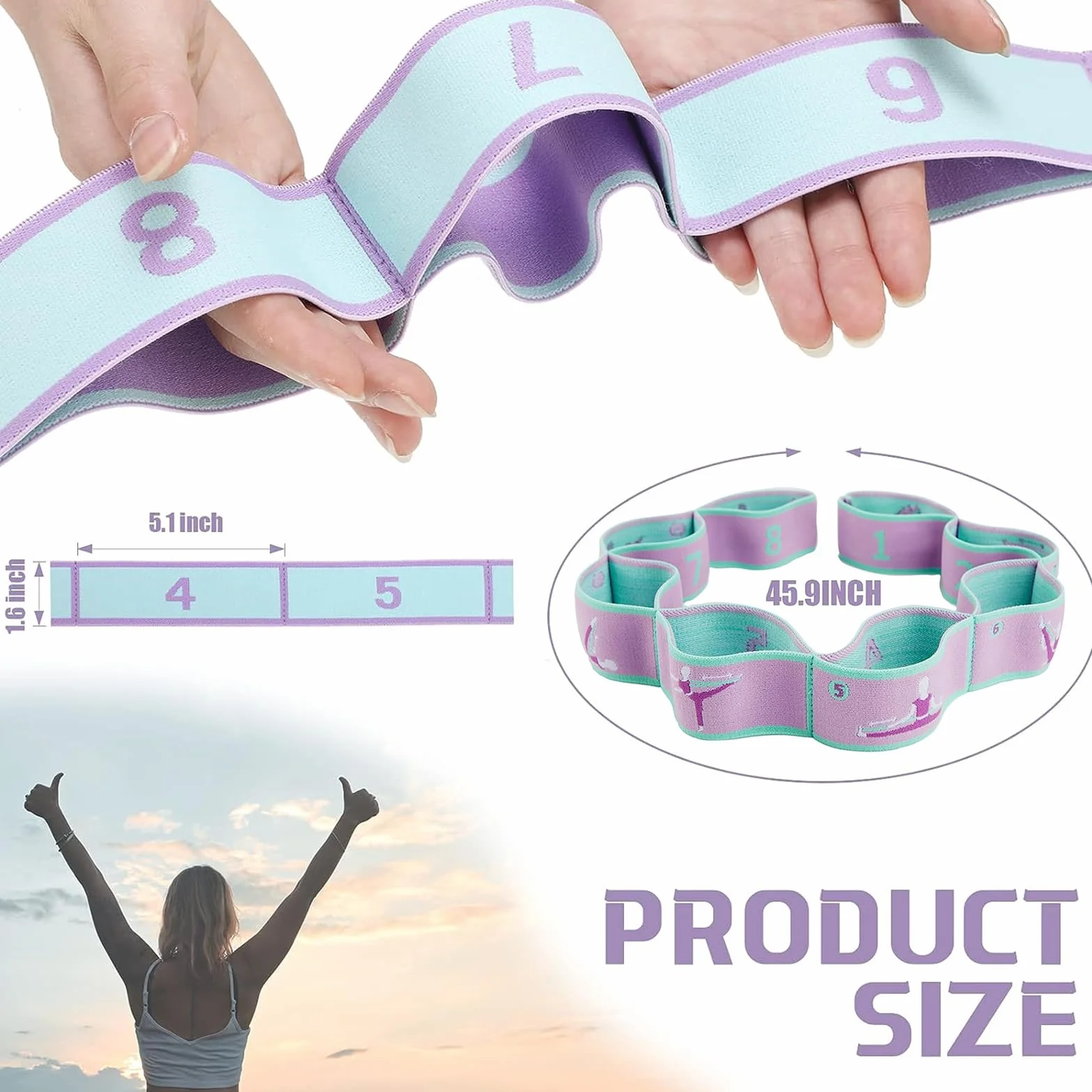 Bande Élastique Musculation Lot de 2 Sangles Yoga Exercice Résistance 8 Boucles