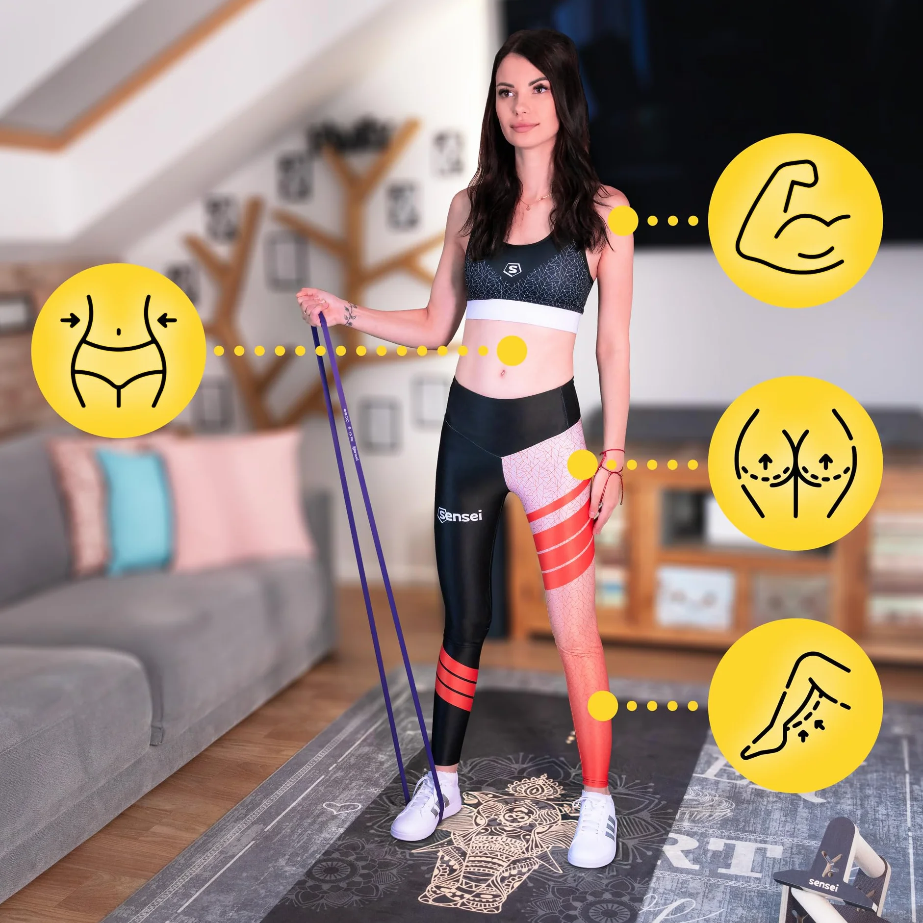 SENSEI Élastique Musculation Bande Élastique Fitness en Latex Naturel avec Guide, E-Book & Sac