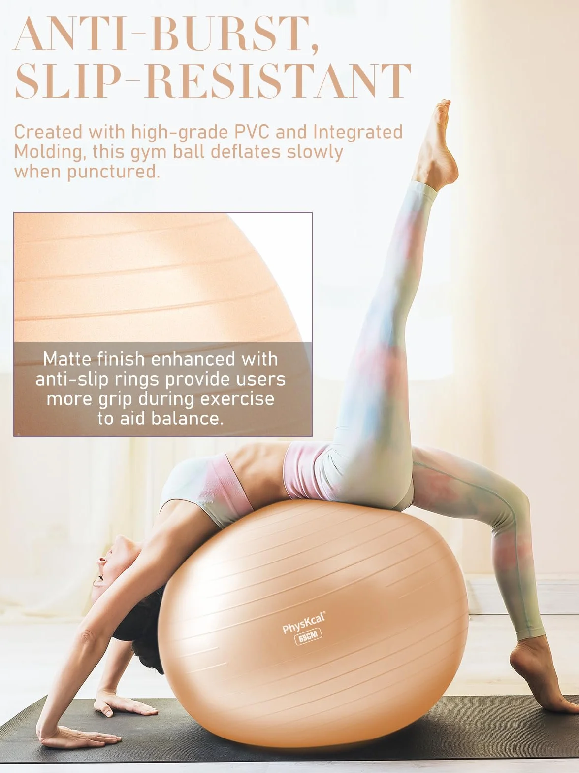 PhysKcal Ballon de Pilates 55-85cm Anti-dérapant Yoga Ball Swiss Ball avec Pompe