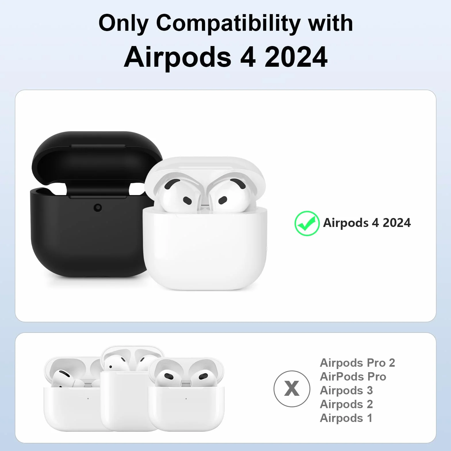 Coque Compatible avec Airpods 4 (2024), Housse Étui Protection Antichoc Anti-Rayures en Silicone Case Cover pour AirPods 4ᵉ Génération Housse, LED Avant Visible, Noir