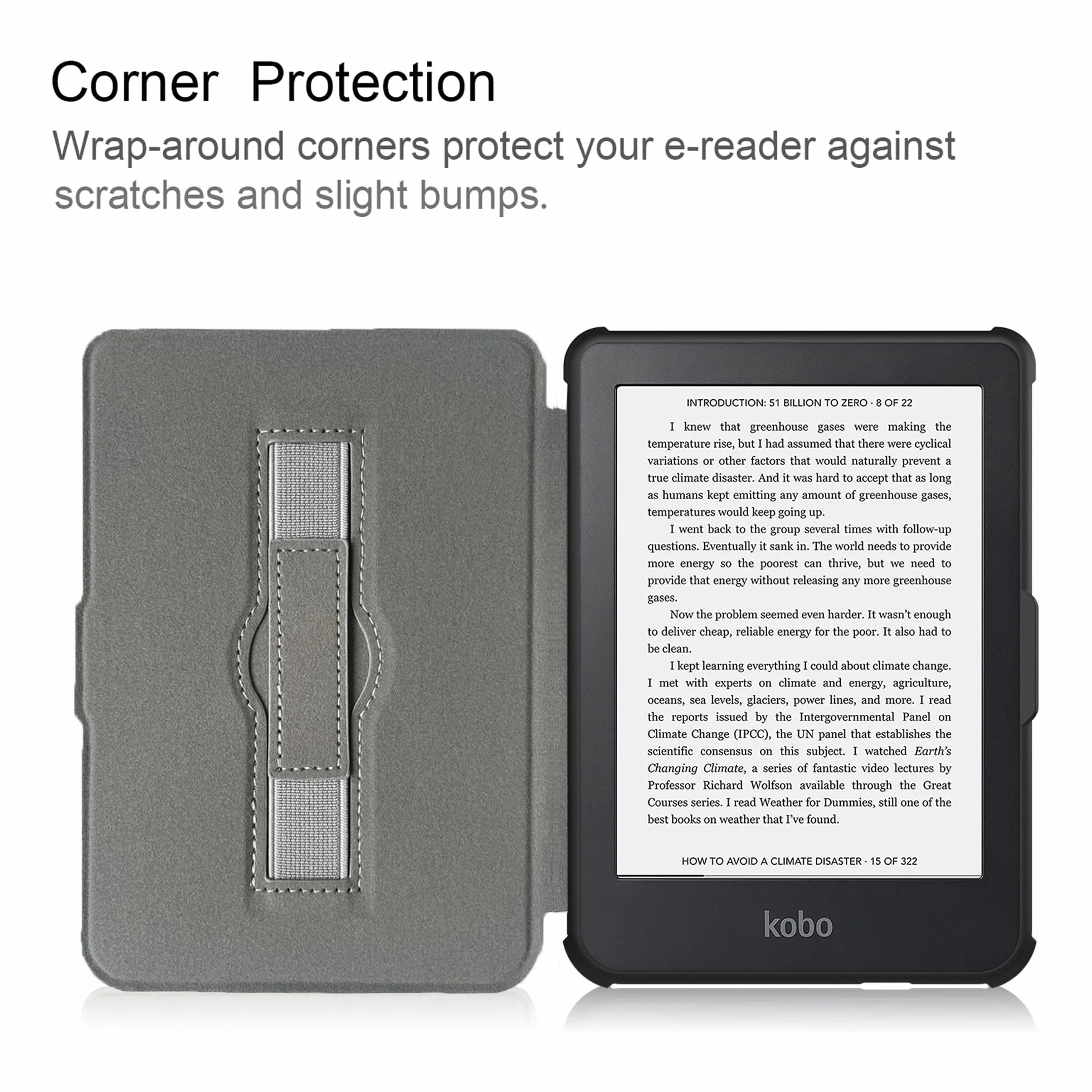 Housse Coque Ultra Fine pour Kobo Clara Colour/2E/BW - Étui Automatique Veille/Réveil avec Dragonne, Noir