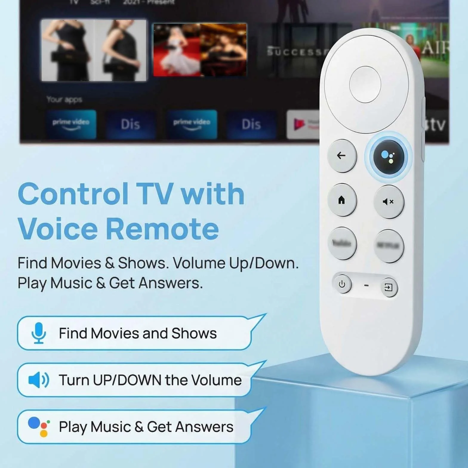 Telecommande pour Chromecast Google TV 4K HD Snow, Telecommande Bluetooth Vocale G9N9N, Remplacement Télécommande pour Google avec Netflix et Youtube Buttons