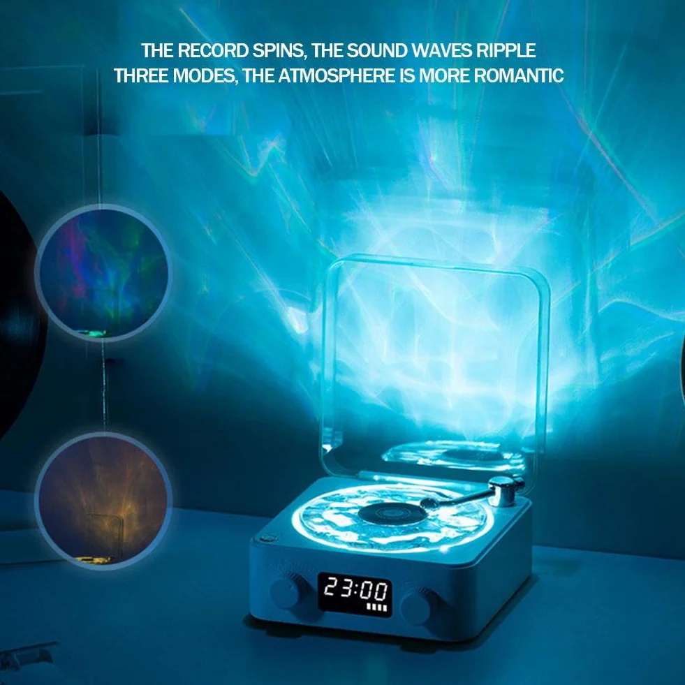 Lecteur vinyle The Waves - Lecteur de disque vinyle rétro Bluetooth avec haut-parleur, aide au sommeil - Caisson de basses avec lumière RVB - Support carte TF