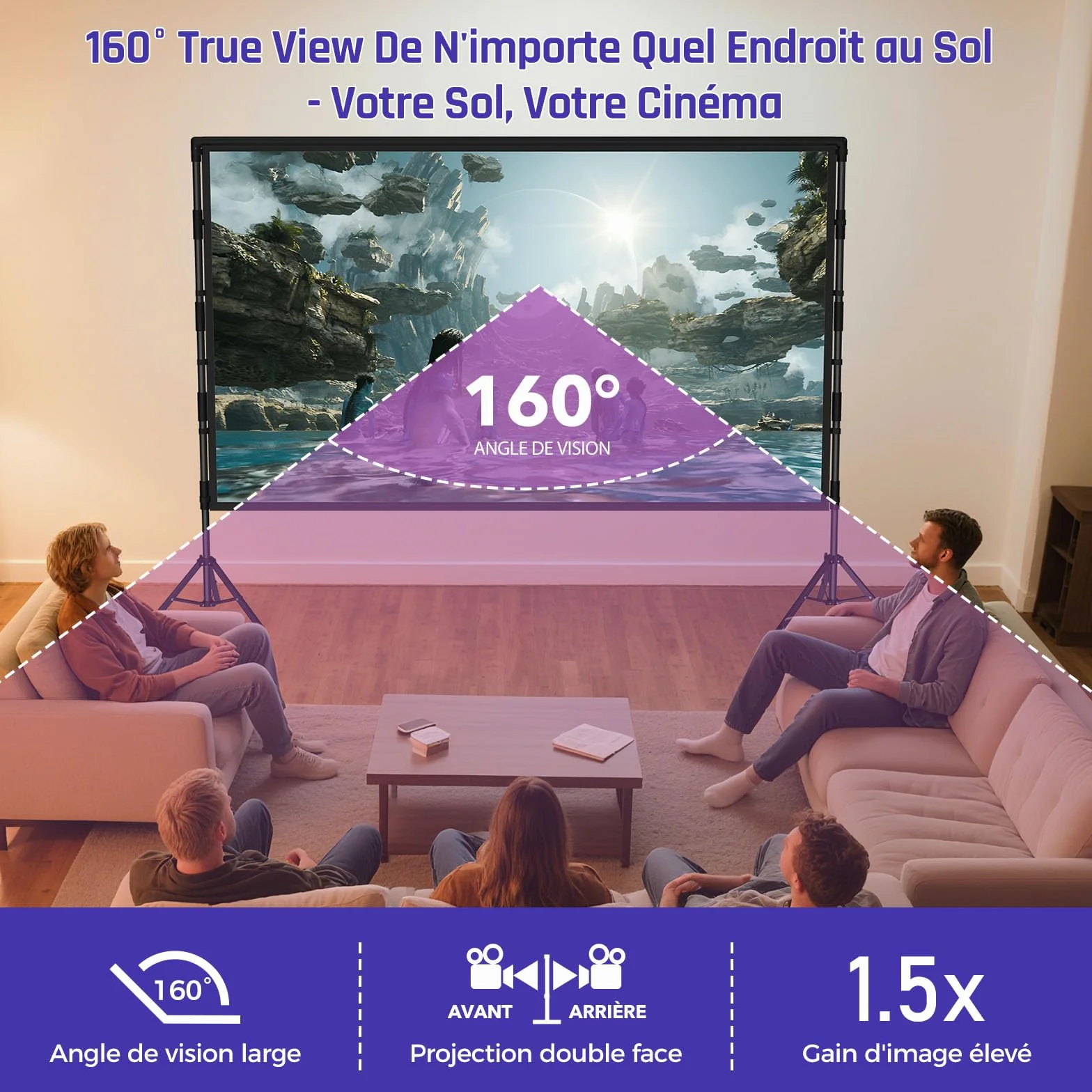 LEORFI Écran de Projection Portable 120 Pouces HD 4K 16:9 avec Trépied